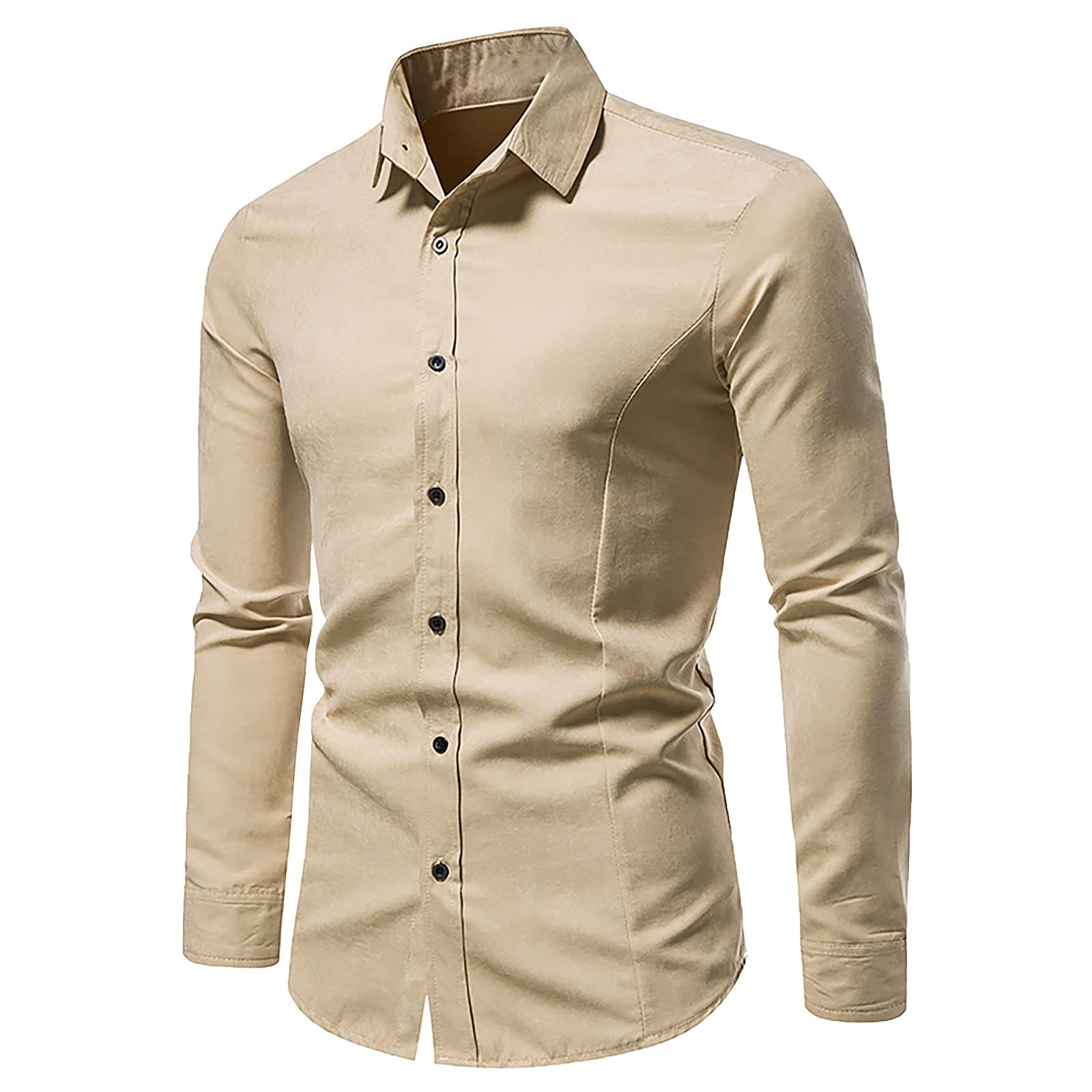 Men's Slim-Fit Long Sleeve Dress Shirt - Solid Color Retro Button Down for Casual & Formal Wear | Office, Wedding, Business Meeting, Date Night Outfit