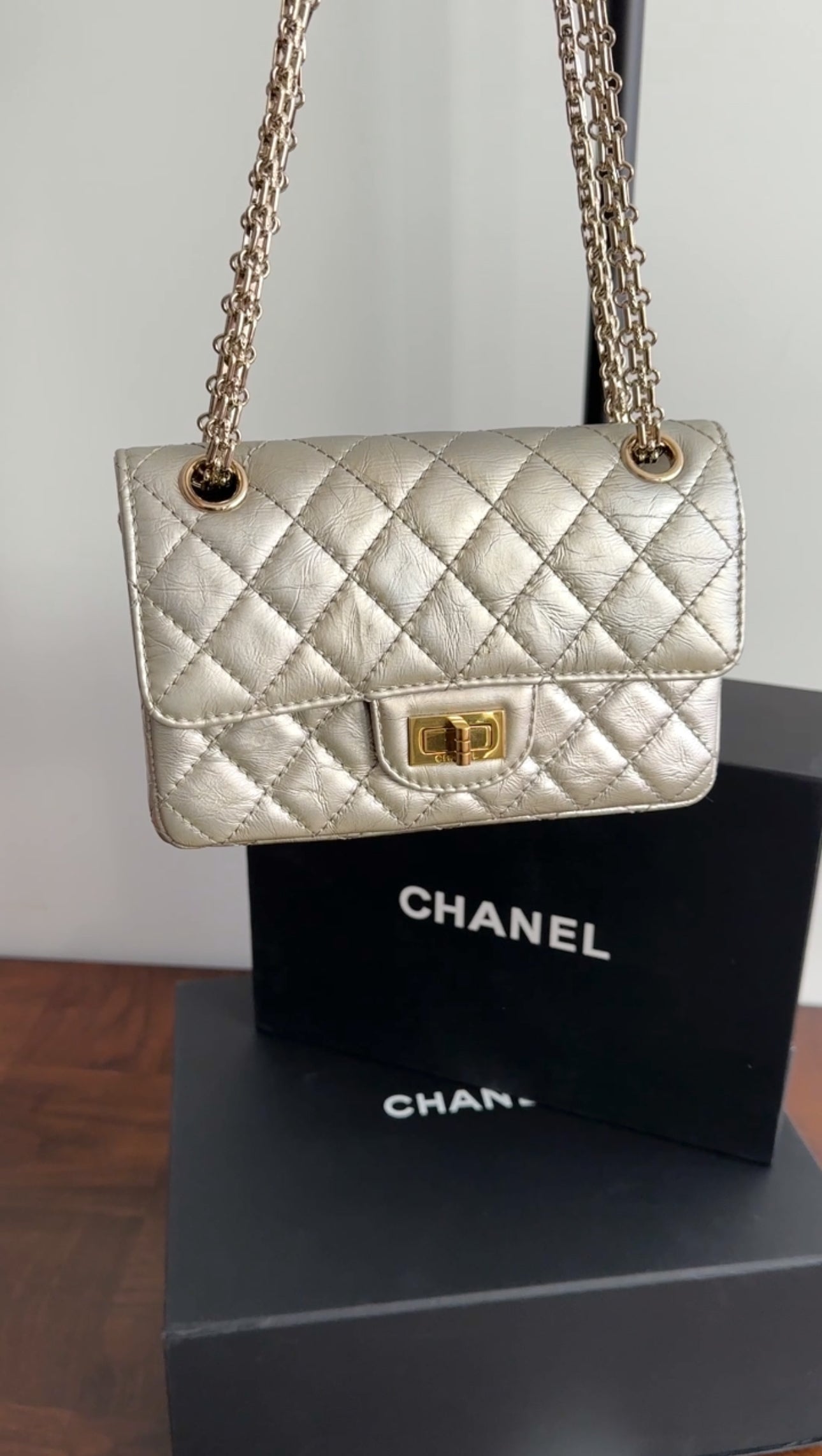 Chanel Silver Aged Leather Mini 2.55 Reissue Flap Bag - Vintage Luxury Handbag for Women, Perfect for Evening Parties & Special Occasions