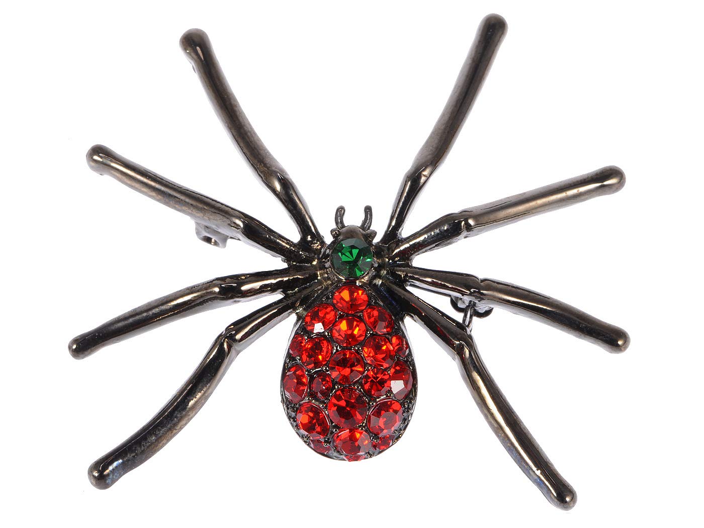Alilang Gunmetal Tone Red Rhinestone Gothic Halloween Spider Brooch Pin - Perfect for Costume Accessories, Gothic Fashion & Spooky Party Decor