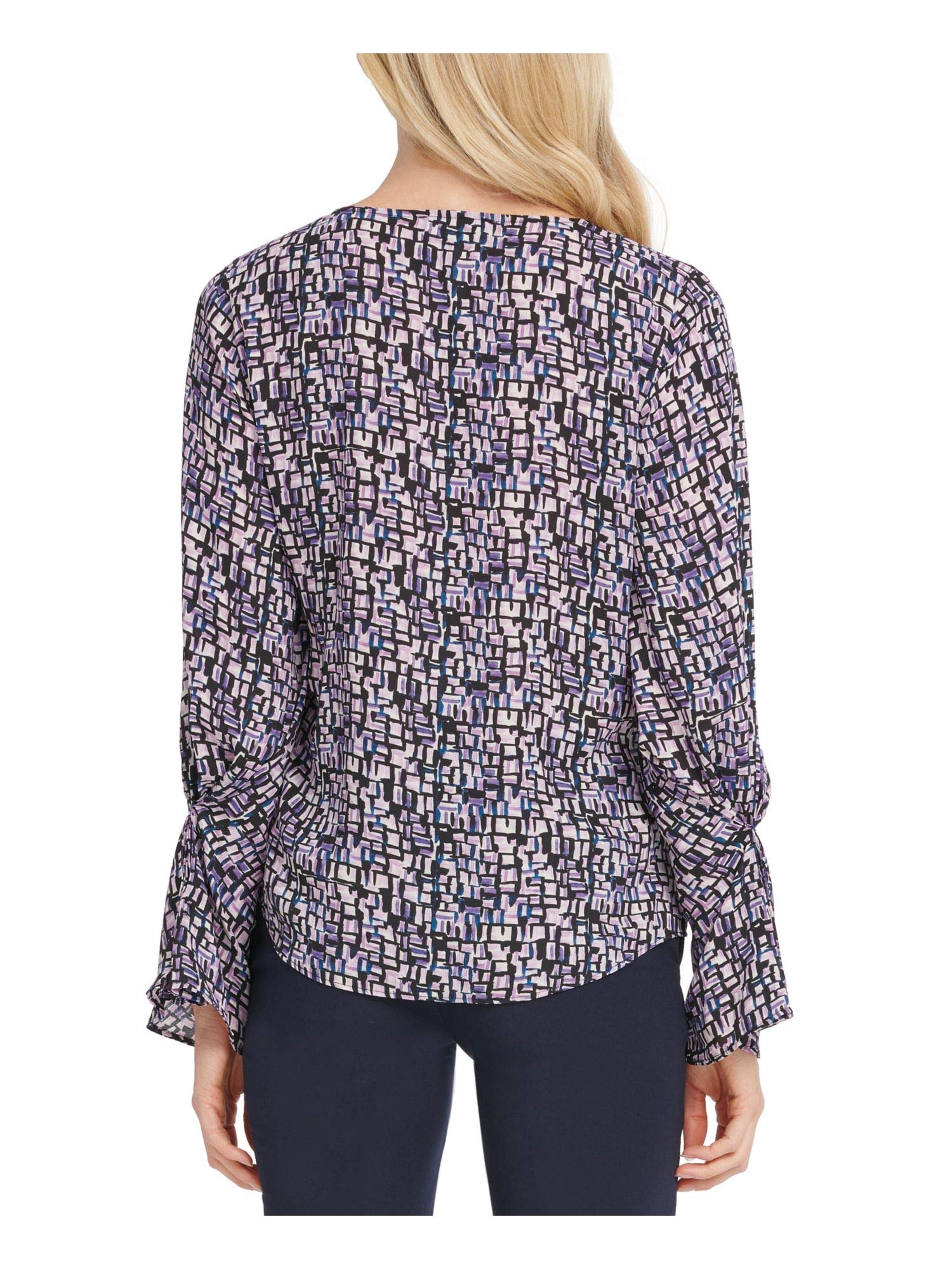 DKNY Women's Printed Bell Sleeve Blouse - Flowy Boho Chic Top for Work, Date Night & Special Occasions