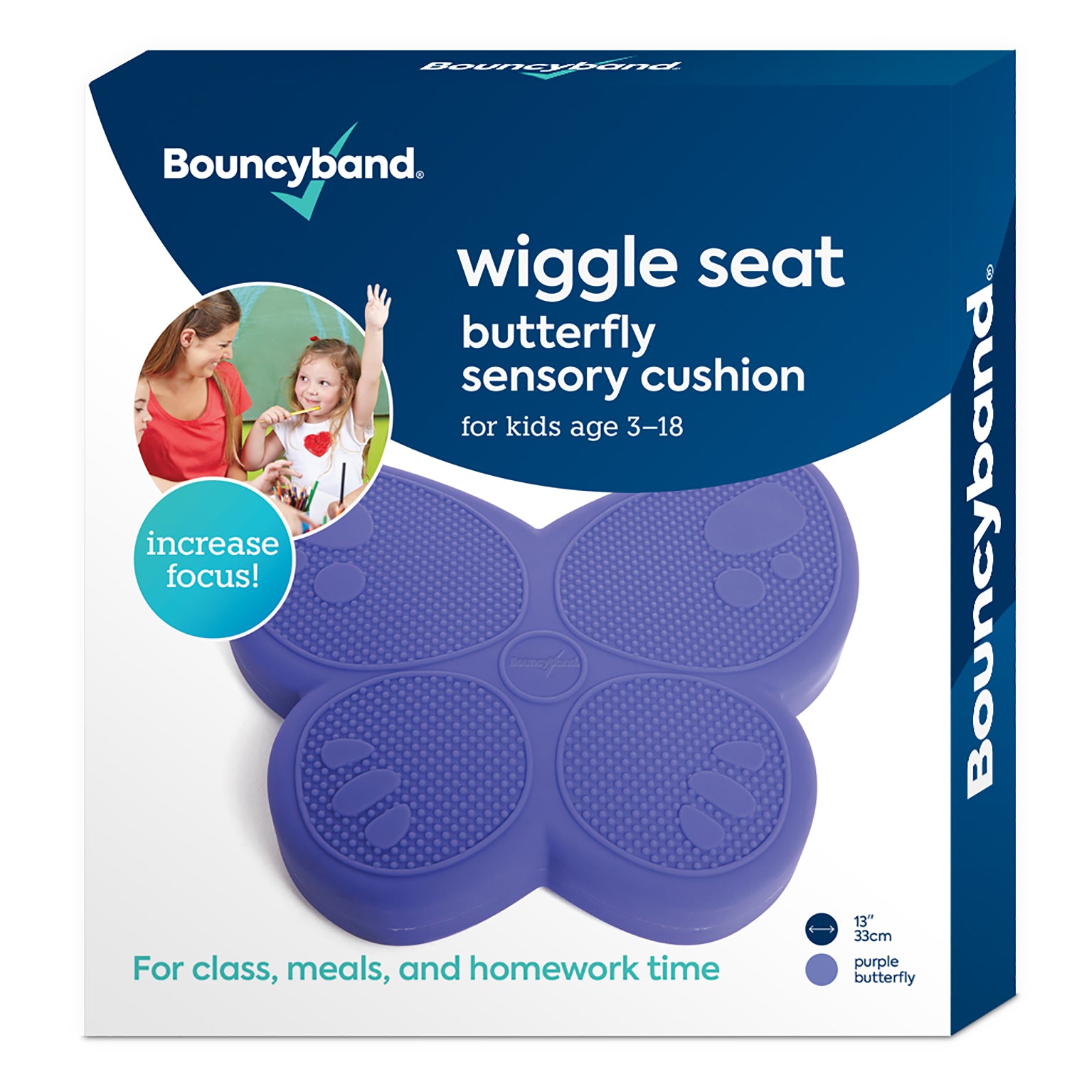 Bouncyband Wiggle Seat Purple Butterfly Sensory Cushion for Kids - Flexible Wobble Chair for ADHD, Autism & Classroom Focus - Improves Posture & Concentration for School & Home Use