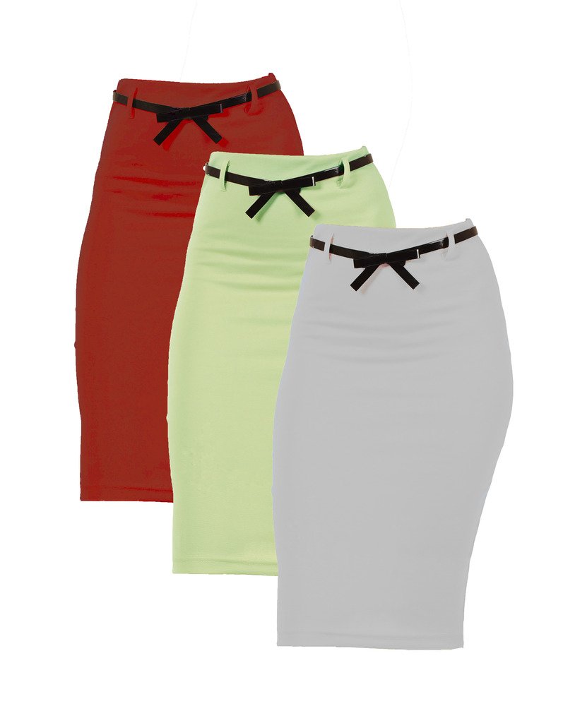 3 Pack Women's High Waist Below Knee Pencil Skirt - Dinamit Jeans | Slim Fit Stretch Denim Skirts for Work, Office & Casual Outfits