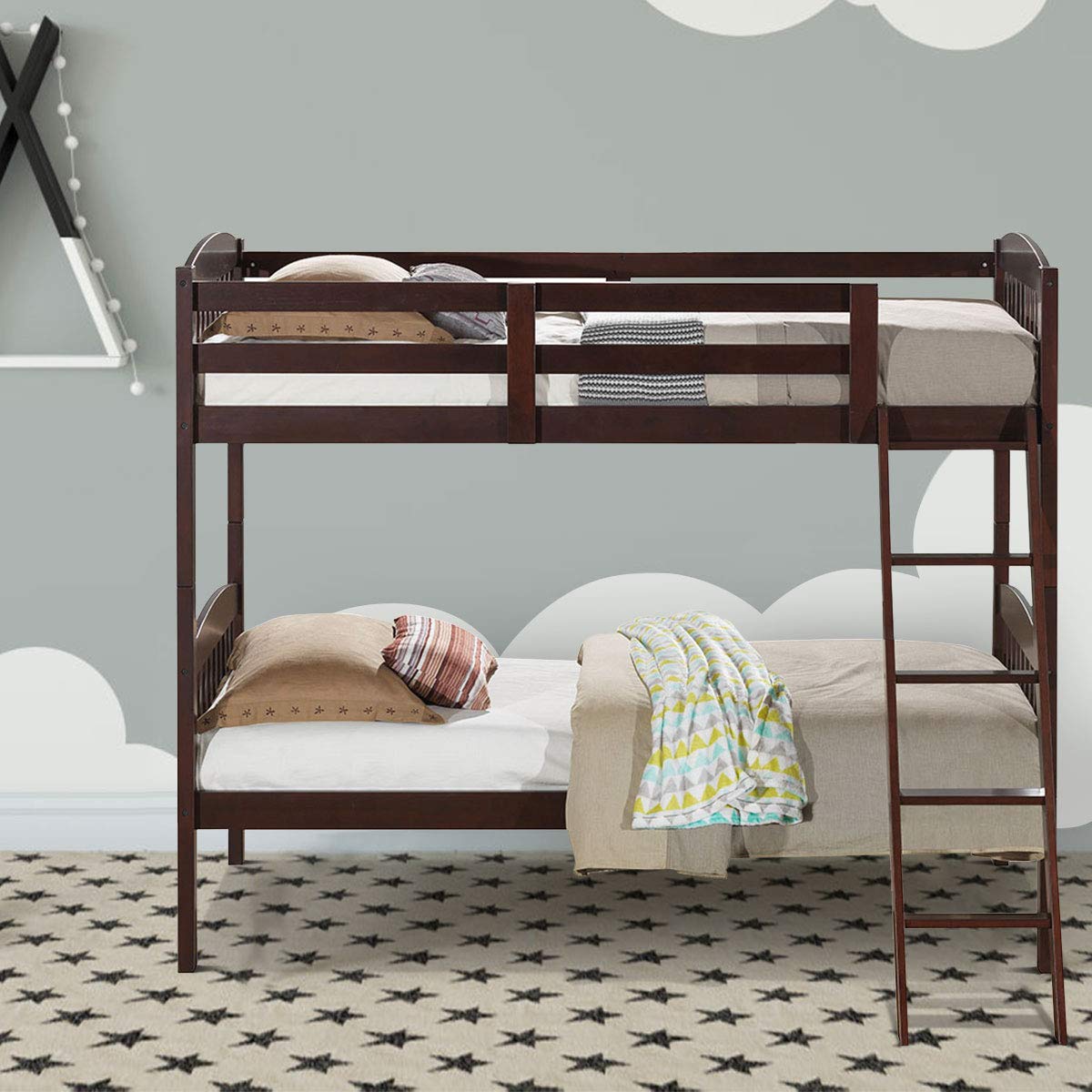 Espresso Twin Bunk Bed with Ladder - Space Saving Wooden Bunk Bed for Kids, Teens & Guest Rooms - Perfect for Small Bedrooms, Dorms & Vacation Homes