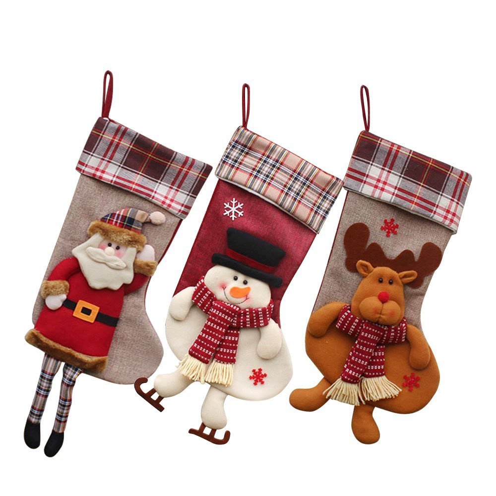Shmily Girl Christmas Stockings 3-Piece Set - Large Size Holiday Stockings for Gifts, Toys & Decor - Classic Xmas Hanging Socks for Fireplace, Tree & Festive Home Decor (Style 1)