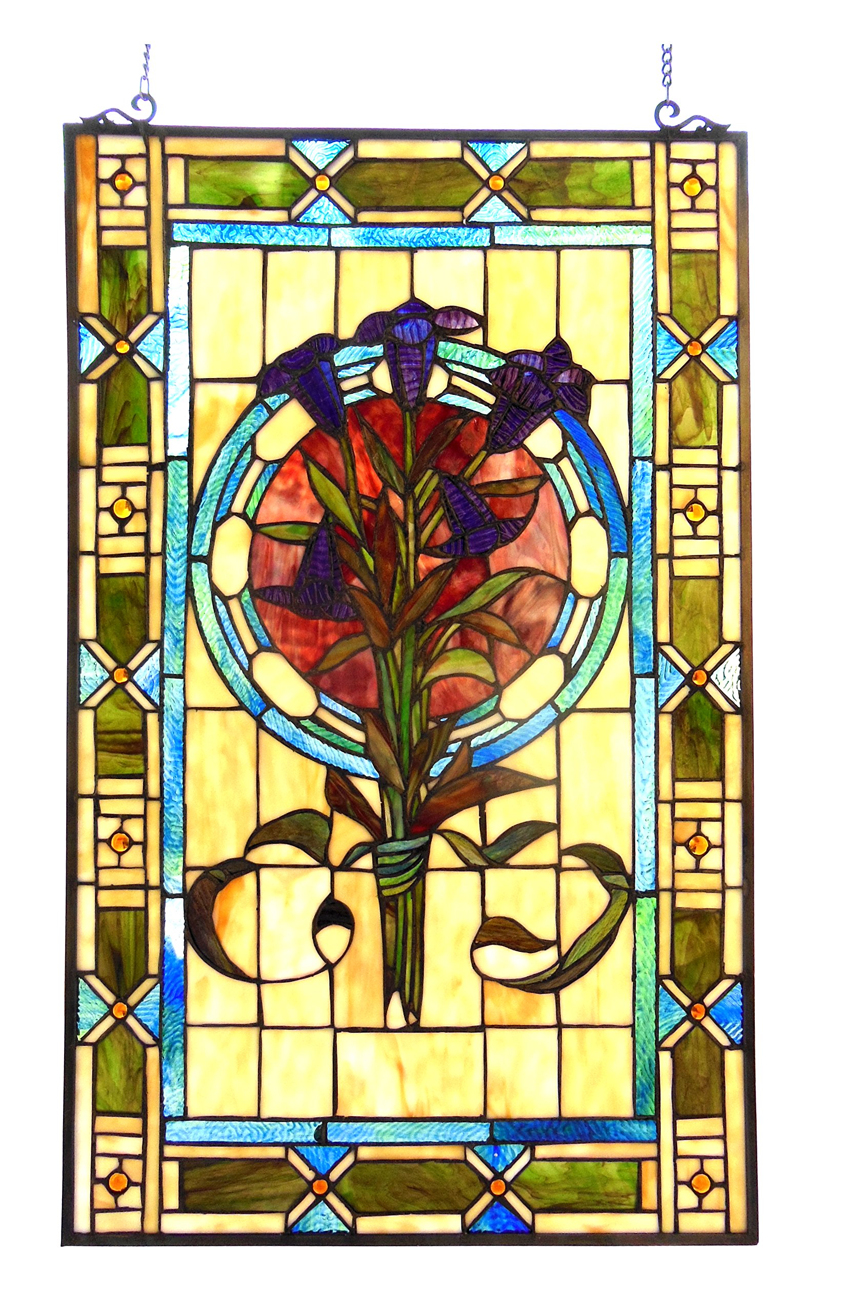 Tiffany-Style Stained Glass Tulip Design Window Panel - 20x32 Inches - Perfect for Home Decor, Church Windows & Sunroom Accents