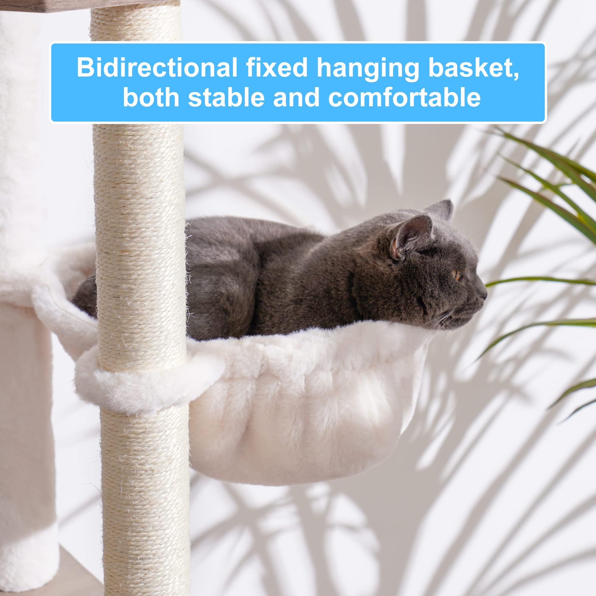 Hey-brother 66.1” Modern Wooden Cat Tree with Scratching Posts, Hammocks & Toys - Rustic Gray Cat Tower Condo Furniture for Indoor Cats | Perfect for Small Spaces, Apartments & Multi-Cat Homes