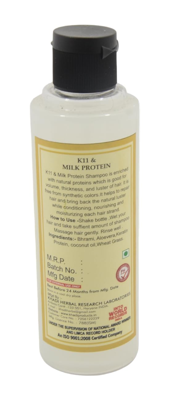 Khadi Natural K11 & Milk Protein Shampoo 210ml - Nourishing Hair Cleanser for Strong, Healthy Hair - Sulfate-Free & Paraben-Free - Best for Dry, Damaged Hair Care - Perfect for Daily Use at Home or Salon