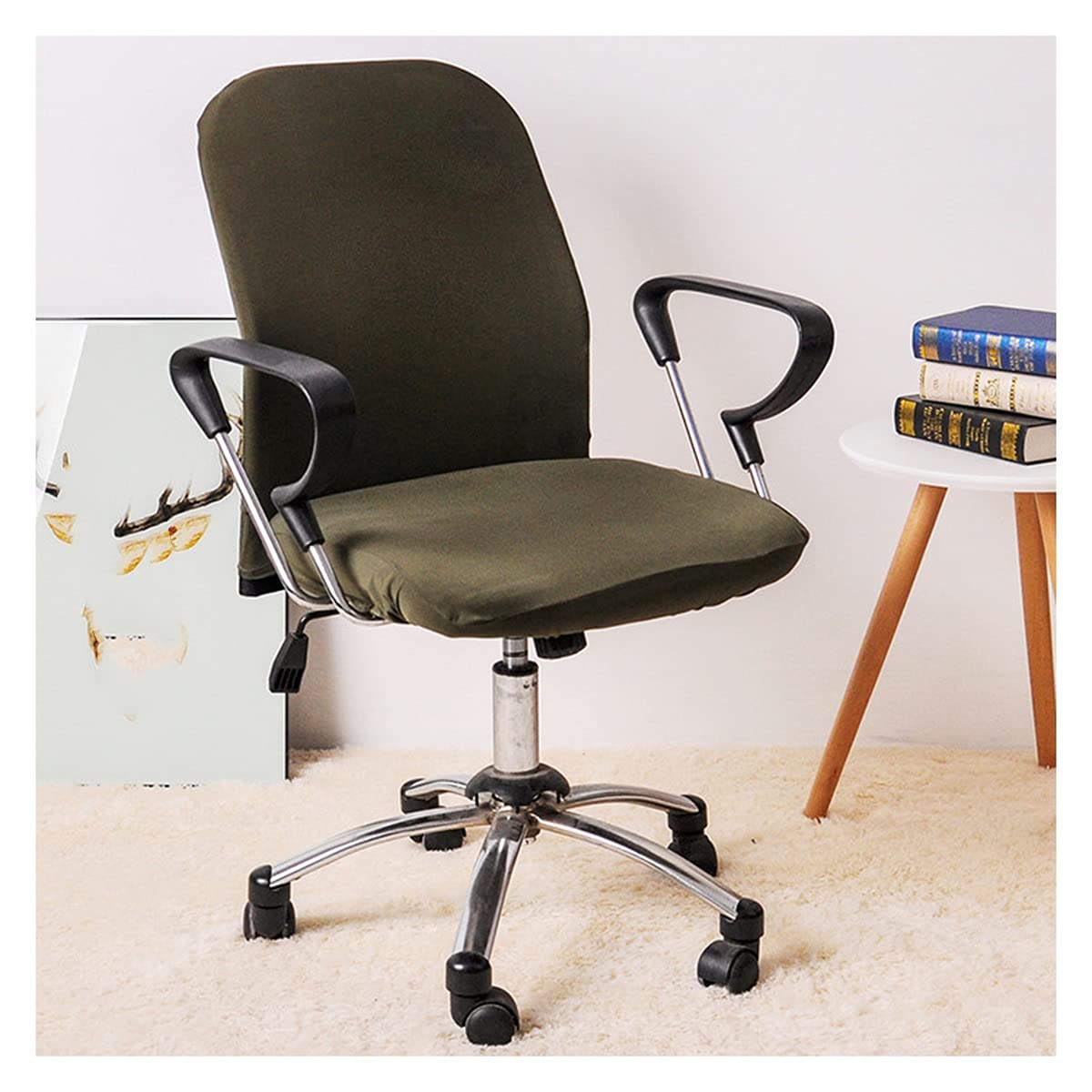 Stretchable Spandex Office Chair Covers - Washable & Removable 2-Piece Set, Soft Computer Chair Protector for Home & Hotel Use - Green | Perfect for Home Office, Conference Rooms & Guest Rooms