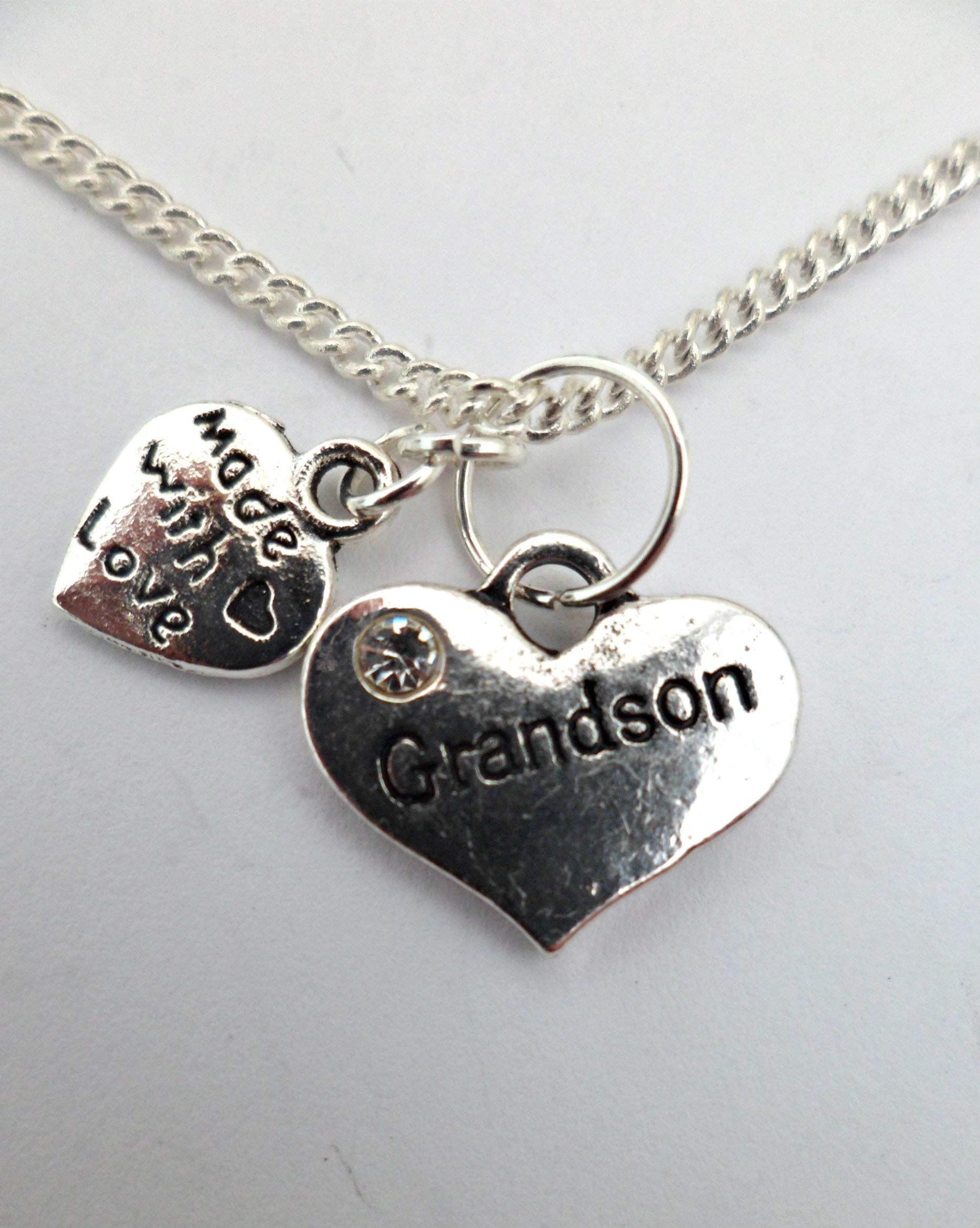 Sterling Silver Plated Grandson Love Heart Charm Pendant Necklace - Perfect for Birthdays, Graduation Gifts & Family Keepsakes