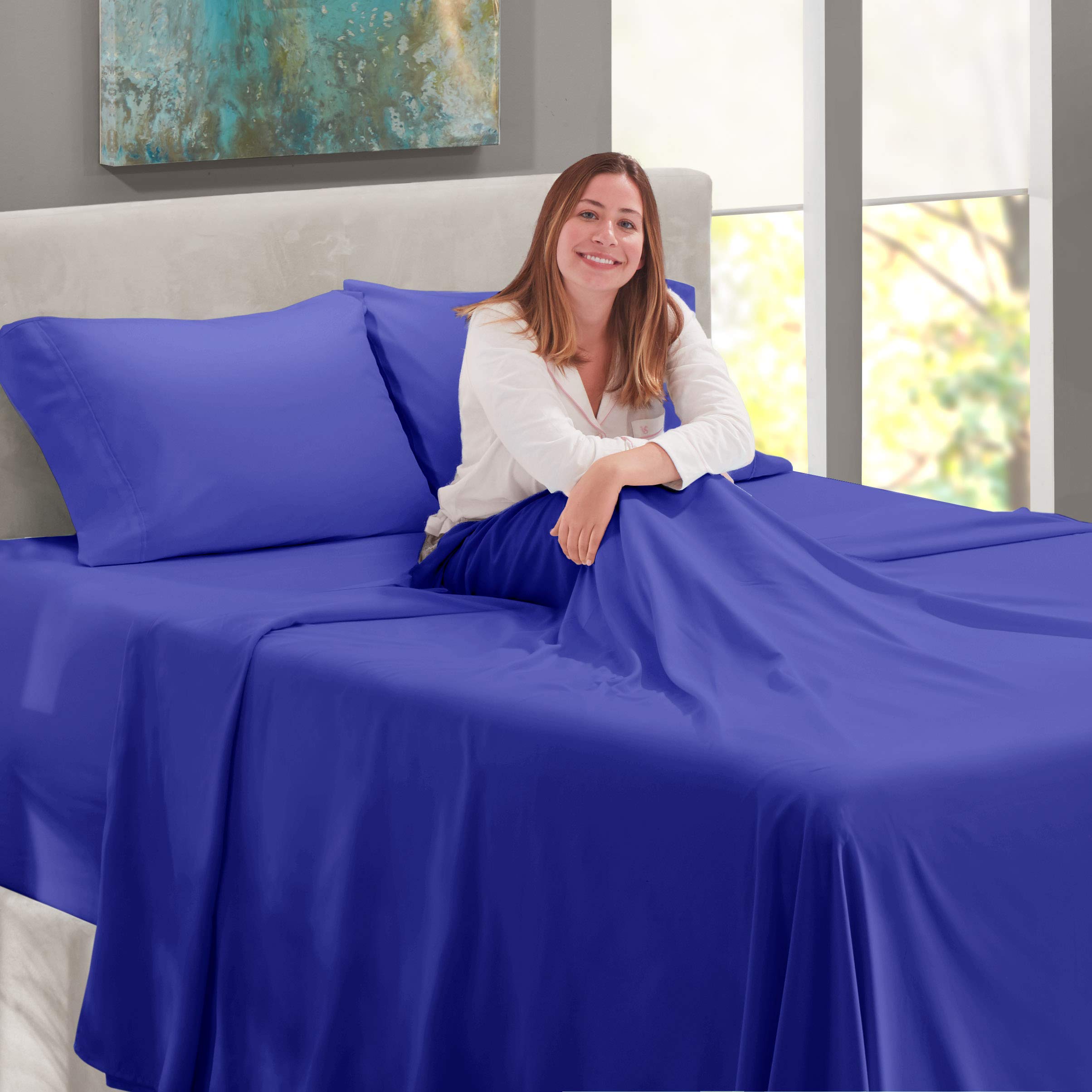 Luxury 800 Thread Count 100% Cotton 6-Piece Bed Sheet Set - Super Soft Sateen Weave Deep Pocket (12