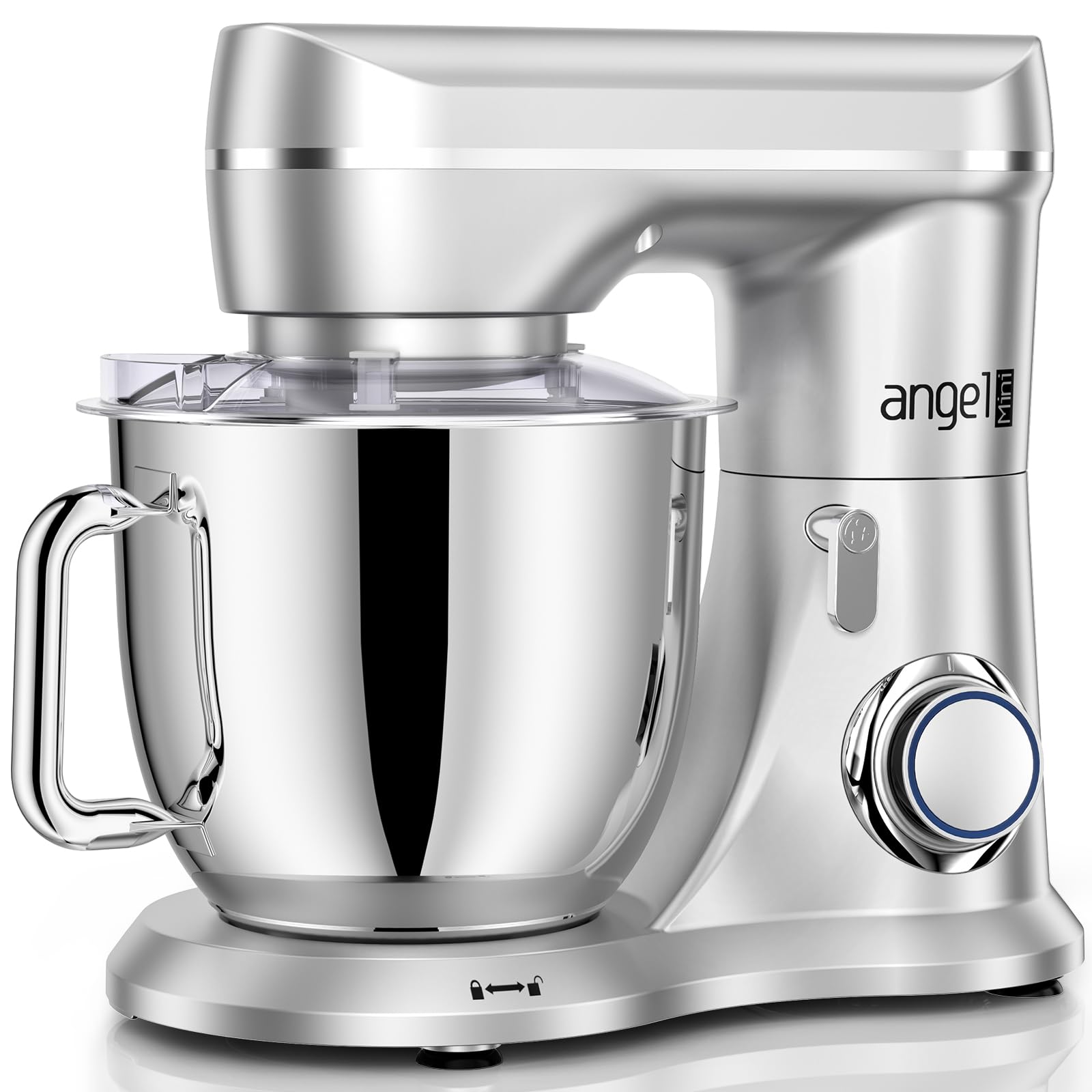 10-Speed 5QT Mini Angel Stand Mixer - Tilt-Head Electric Kitchen Mixer with Stainless Steel Bowl, Dough Hook, Wire Whisk & Flat Beater (Silver) - Perfect for Baking Cakes, Cookies, Bread & More