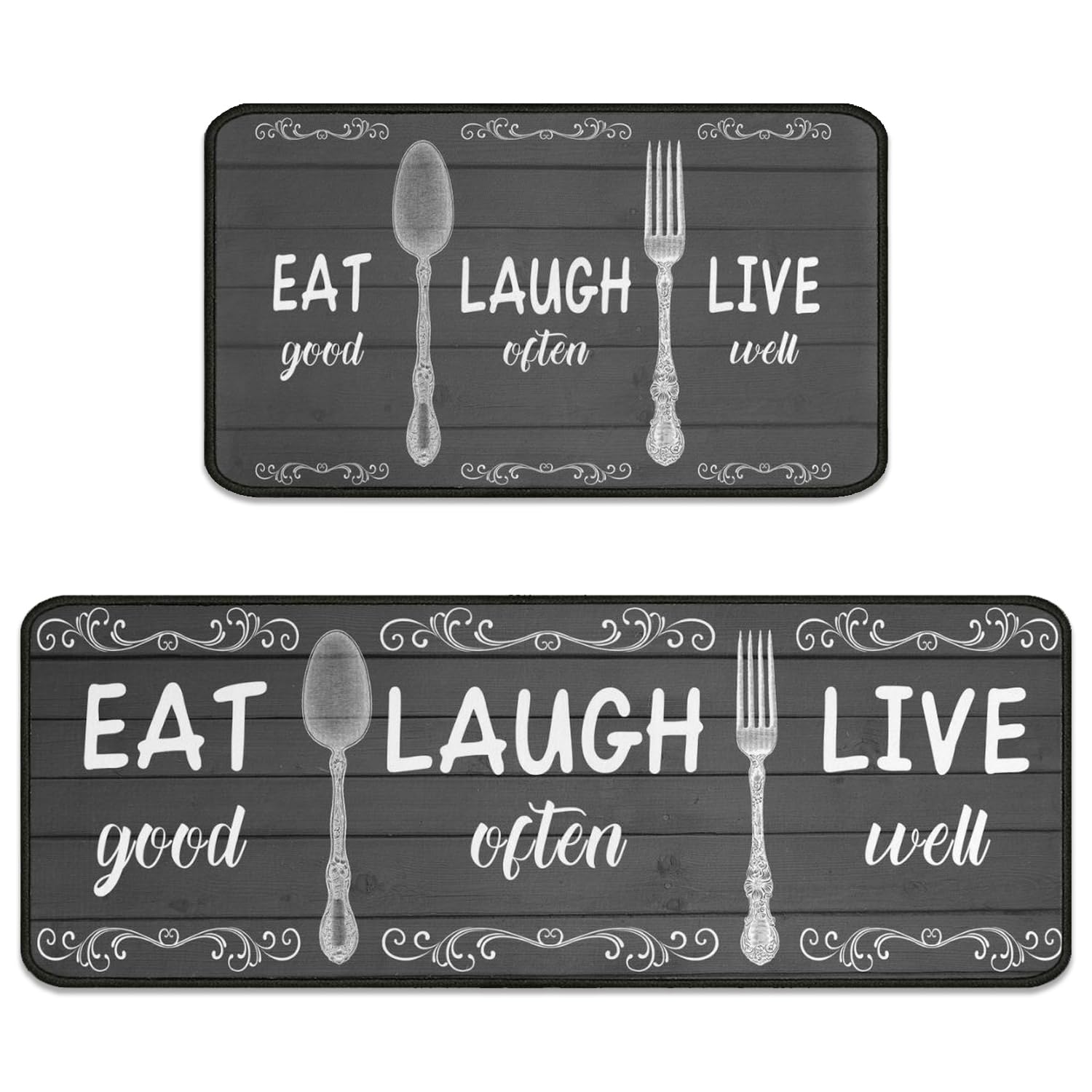 2Pcs Non-Slip Waterproof Kitchen Rugs Set - Farmhouse Style Floor Mats for Cooking & Standing Comfort (17”x30”+17”x47”) - Perfect for Kitchens, Dining Areas & High-Traffic Spaces