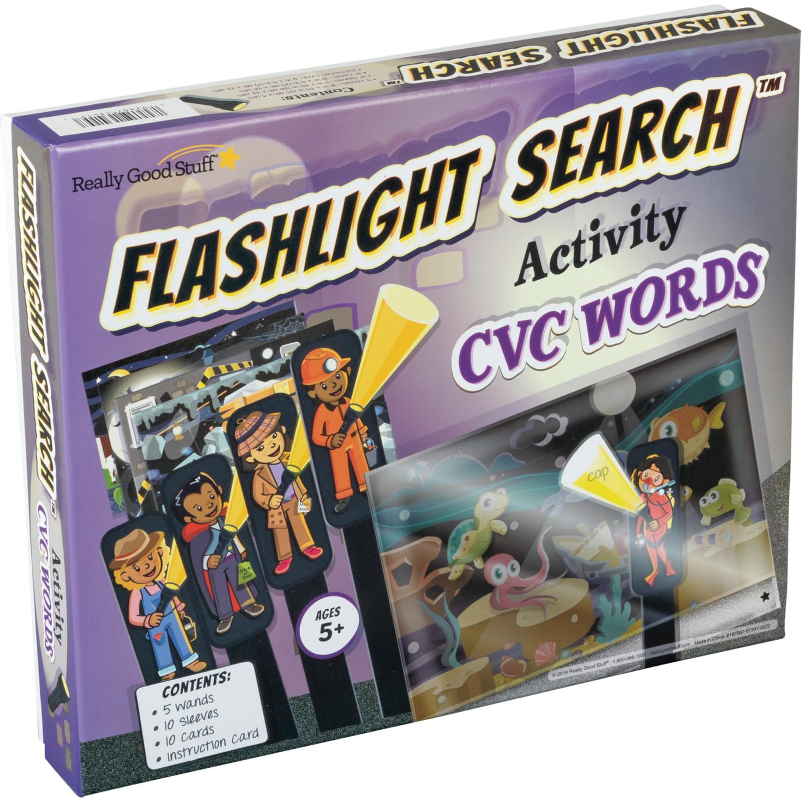 Really Good Stuff Flashlight Search Activity CVC Words Game - Fun Phonics Learning Tool for Kids | Classroom & Homeschool Reading Practice