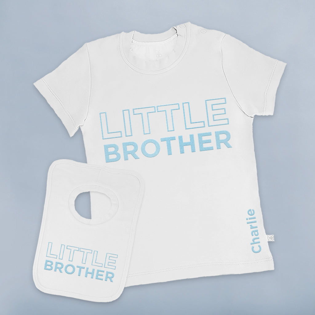 Custom Little Brother Short Sleeve T-Shirt & Bib Gift Set - Perfect for Newborns, Baby Showers & Sibling Photo Shoots