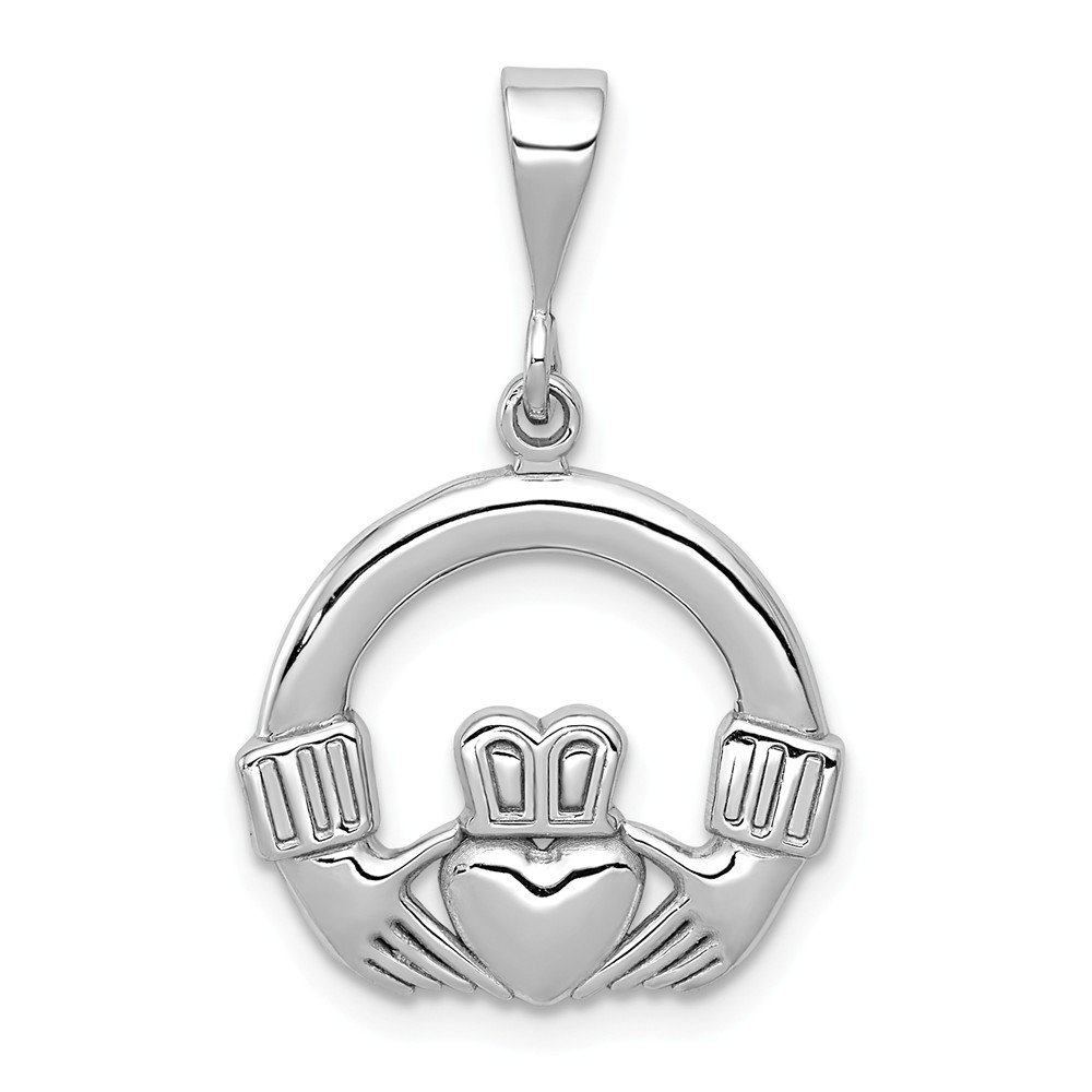 14k White Gold Claddagh Charm Pendant - 14kt Solid White Gold Irish Jewelry for Women - Perfect for Weddings, Anniversaries & Gifts