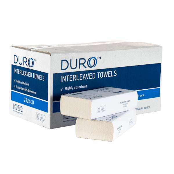 Premium Caprice Duro Interleaved Hand Towels 24x23cm (9.4x9in) - 2400 Sheets Bulk Pack | Soft Absorbent Paper Towels for Kitchen, Bathroom & Commercial Use
