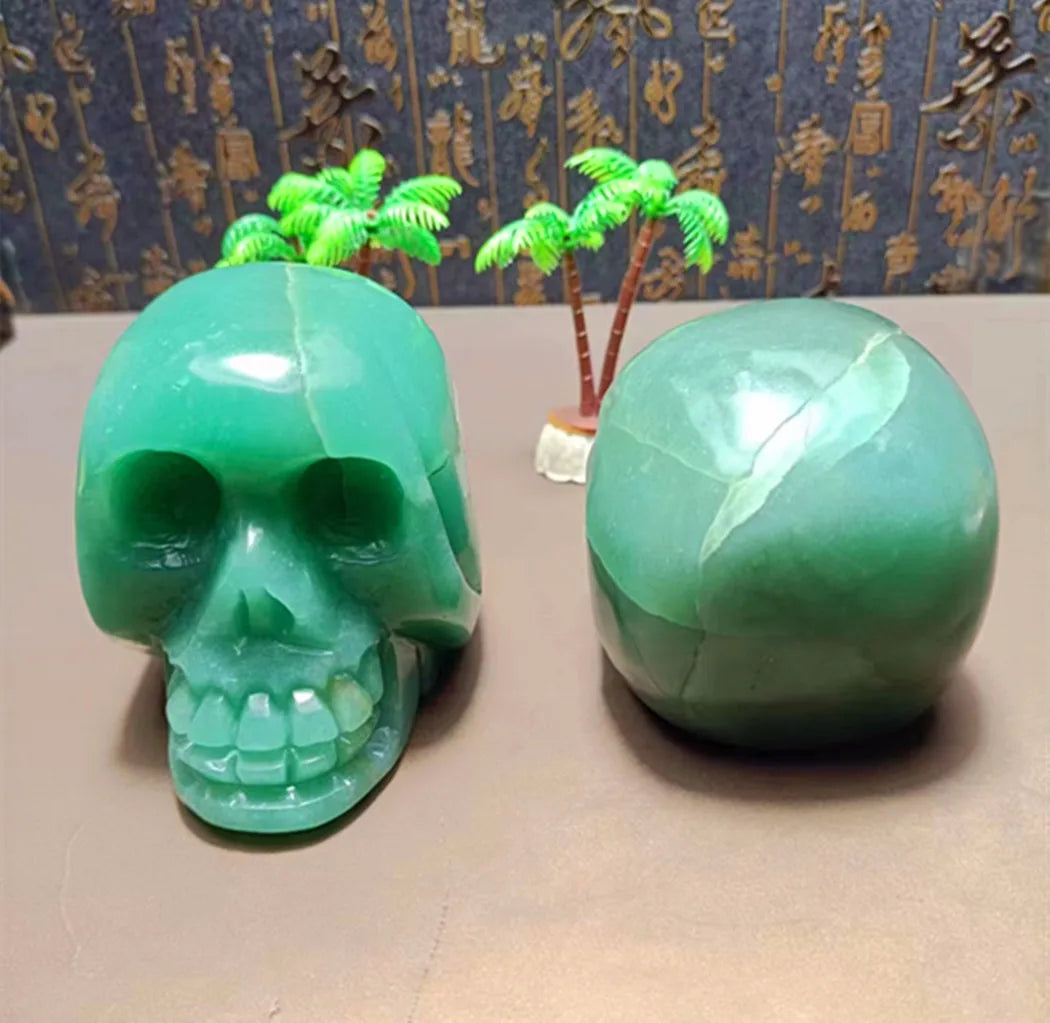 Natural Green Dongling Carved Skull Energy Quartz Crystal - Feng Shui Healing Stone for Chakra Balancing, Meditation & Home Decor | Perfect for Spiritual Healing, Yoga Spaces & Gothic Interior Design