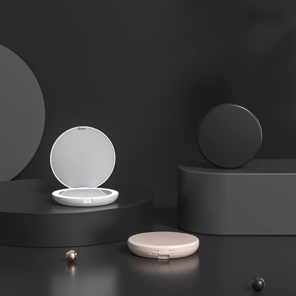 5 Inch Lighted Compact Mirror with 1X/5X Magnification - Dual-Sided LED Makeup Mirror for Travel & Home Use, Portable Folding Design, Daylight Simulation (Black) - Perfect for Makeup Application, Skincare Routine & Travel Essentials