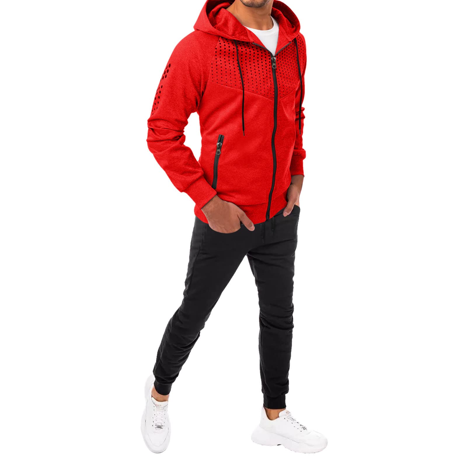 **Men's 2-Piece Tracksuit Set - Full-Zip Hoodie with Zipper Pockets & Loose Joggers - Athletic Sweatsuit for Running, Gym, Casual Wear & Sports**
