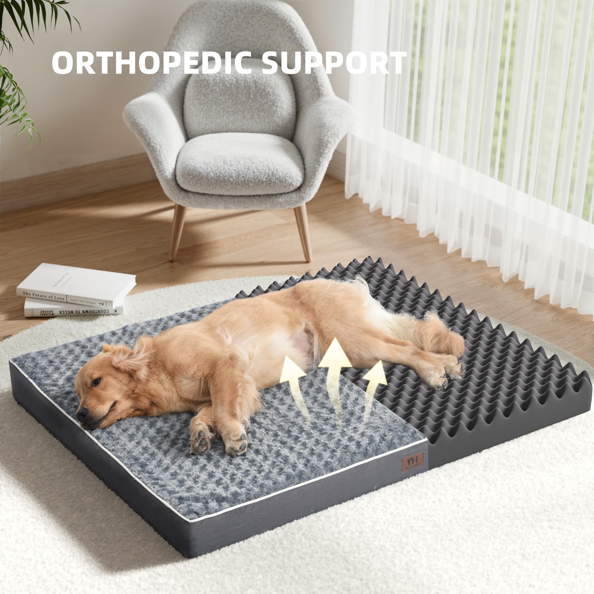 WESTERN HOME WH Orthopedic Dog Bed for Large, Jumbo & Medium Dogs - Waterproof Pet Mattress with Removable Washable Cover, Thick Egg Crate Foam & Non-Slip Bottom - Perfect for Senior Dogs, Arthritic Pets & Crate Training