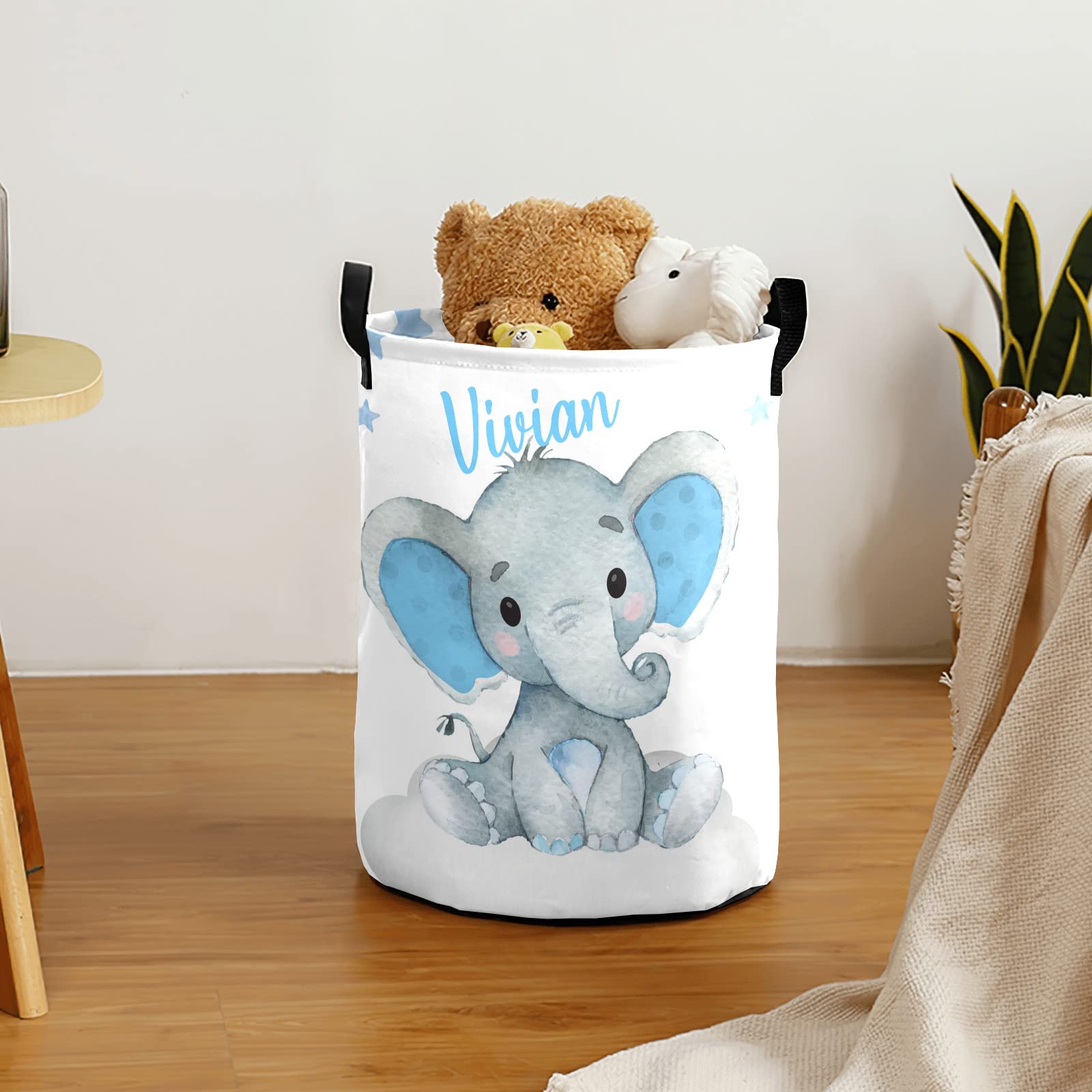 Personalized Baby Elephant Laundry Hamper with Handle - Custom Name Storage Basket for Nursery, Kids Room & Bathroom Organization | Perfect for Baby Shower Gifts & Home Decor