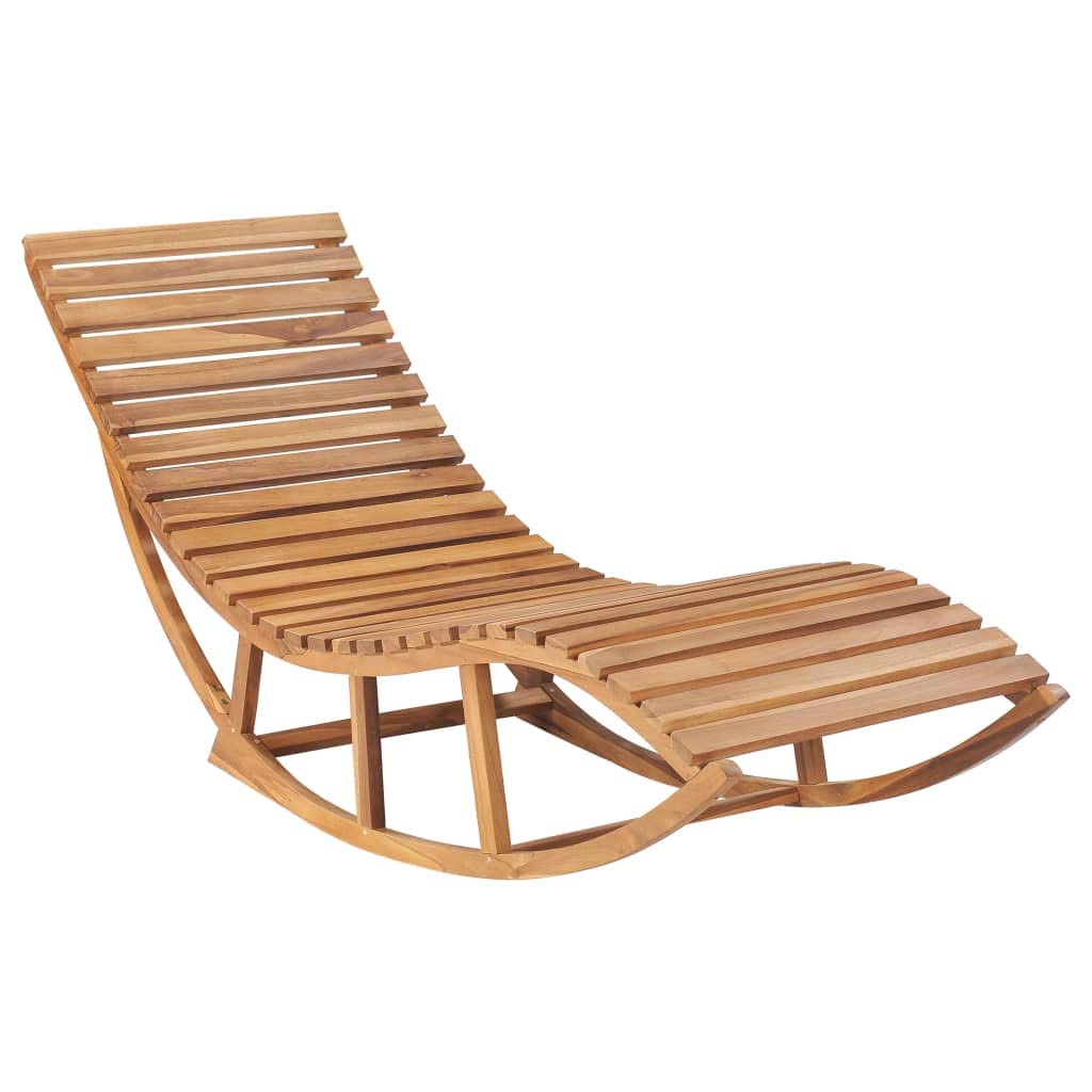 Premium Teak Wood Rocking Sun Lounger with Anthracite Cushion - Adjustable Reclining Outdoor Lounge Chair for Patio, Garden, Beach, Poolside & Backyard Relaxation | Perfect for Sunbathing, Tanning & Lounging in Style