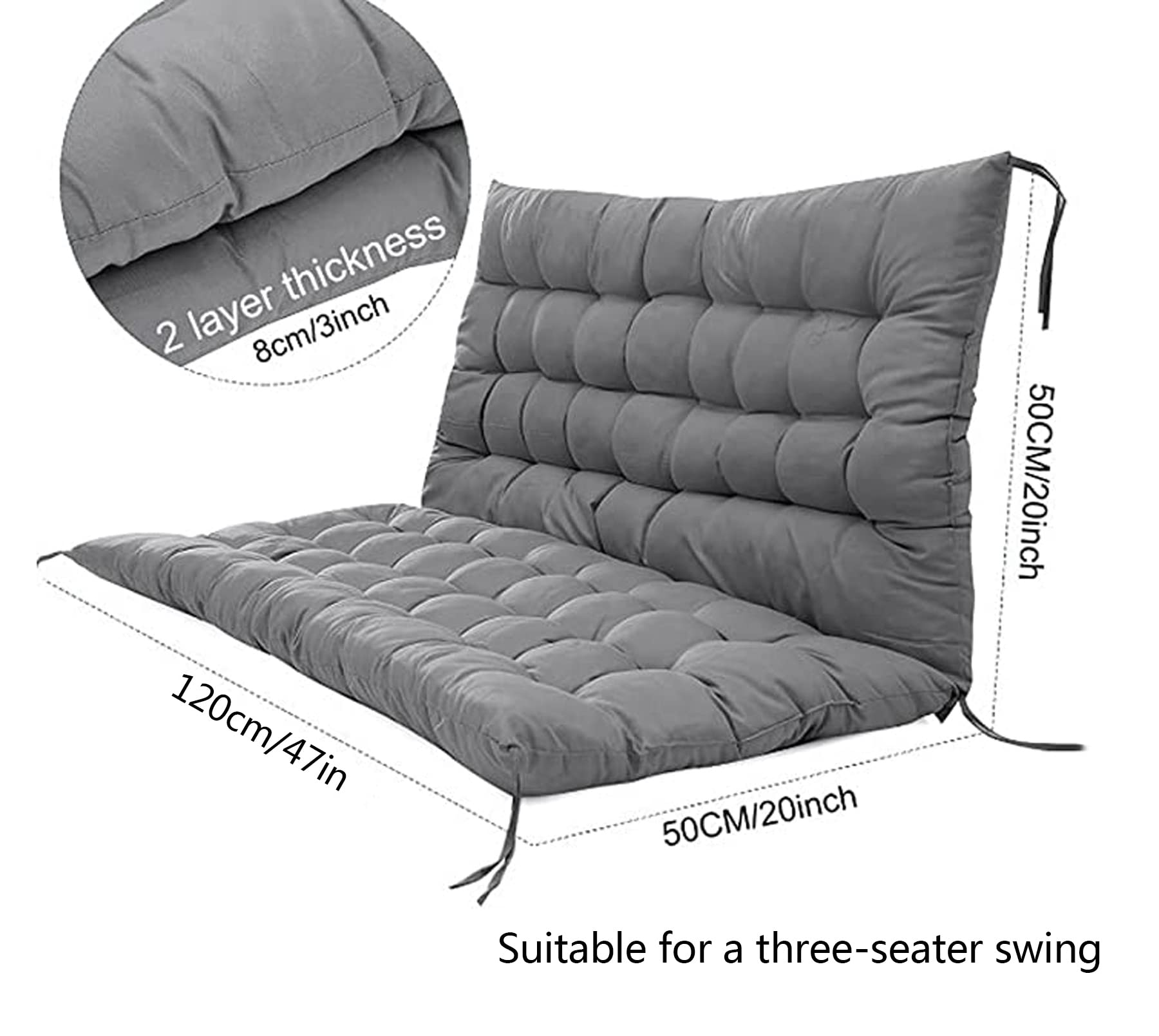 Outdoor Swing Replacement Cushions - Washable 2 or 3 Seater with Backrest for Garden, Patio, Indoor & Balcony Use | Durable Bench Seat Cushions for Comfortable Relaxation