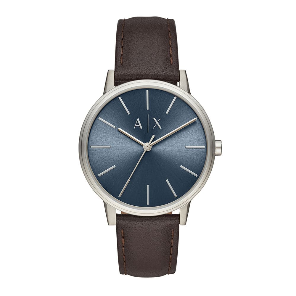 ARMANI EXCHANGE AX2704 Men's Stainless Steel Watch with Brown Leather Strap - Analog Quartz Movement, Silver Case - Perfect for Business, Casual & Formal Occasions
