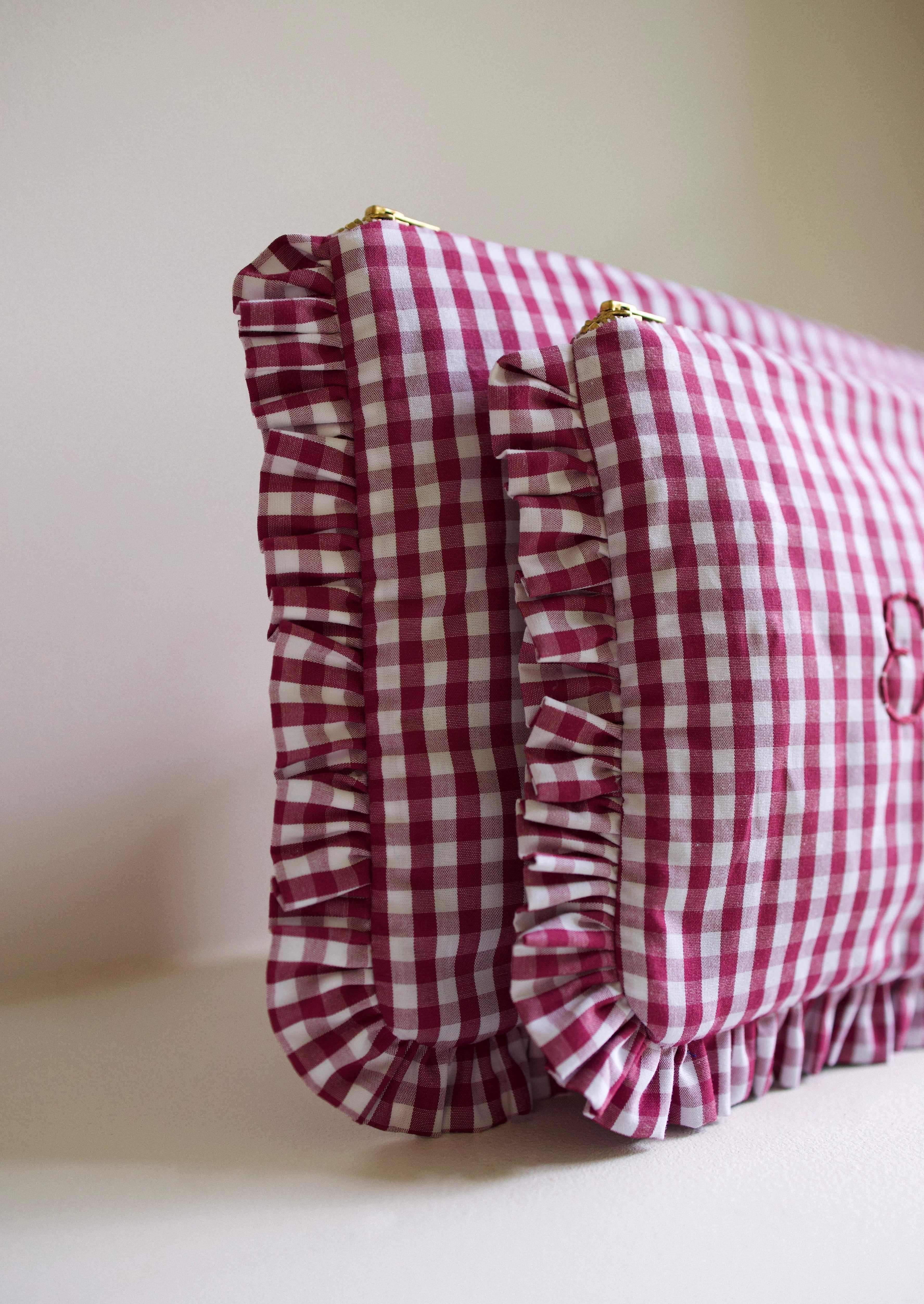 Vichy Bordeaux Froufrou Zippered Cosmetic Pouch - Stylish Makeup Bag for Travel, Gym & Everyday Essentials Storage