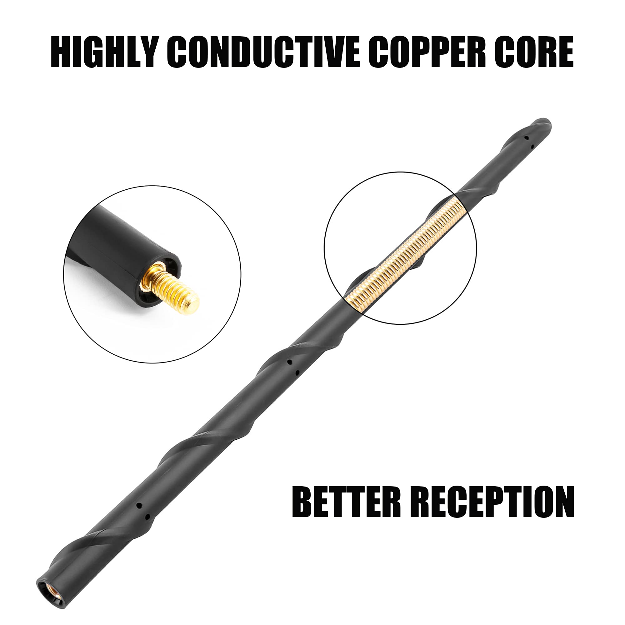 KSaAuto 13 Inch Black Rubber Spiral Truck Antenna for Dodge RAM Ford F150 F250 F350 Bronco - FM AM Radio Replacement - Easy Installation - Perfect for Off-Roading & Highway Driving
