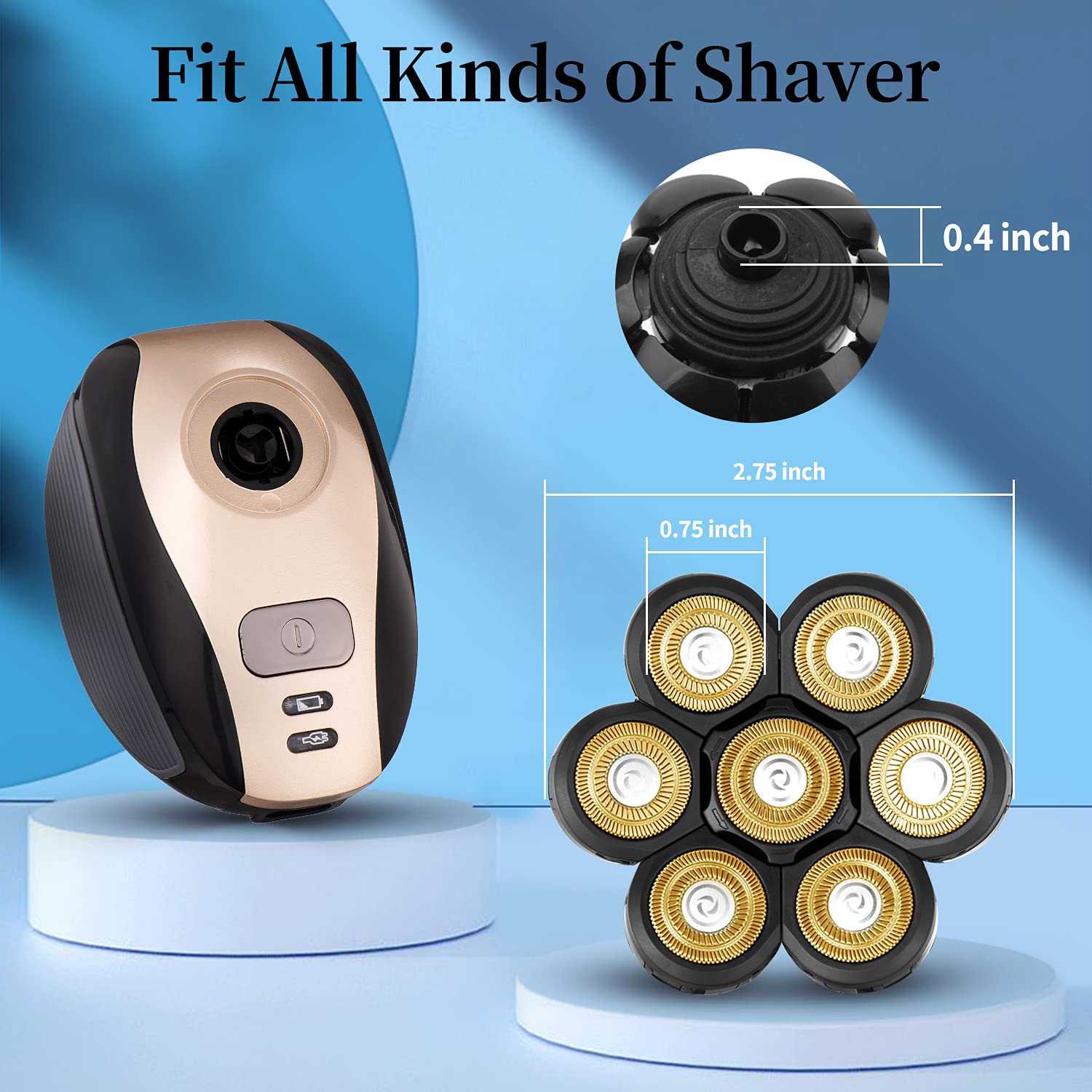 Vsmooth Electric Shaver Replacement Head for Bald Men - Waterproof Wet/Dry Shaving Heads with Floating Blades - Compatible with Electric Razors - Perfect for Travel, Gym & Daily Shaving Routine