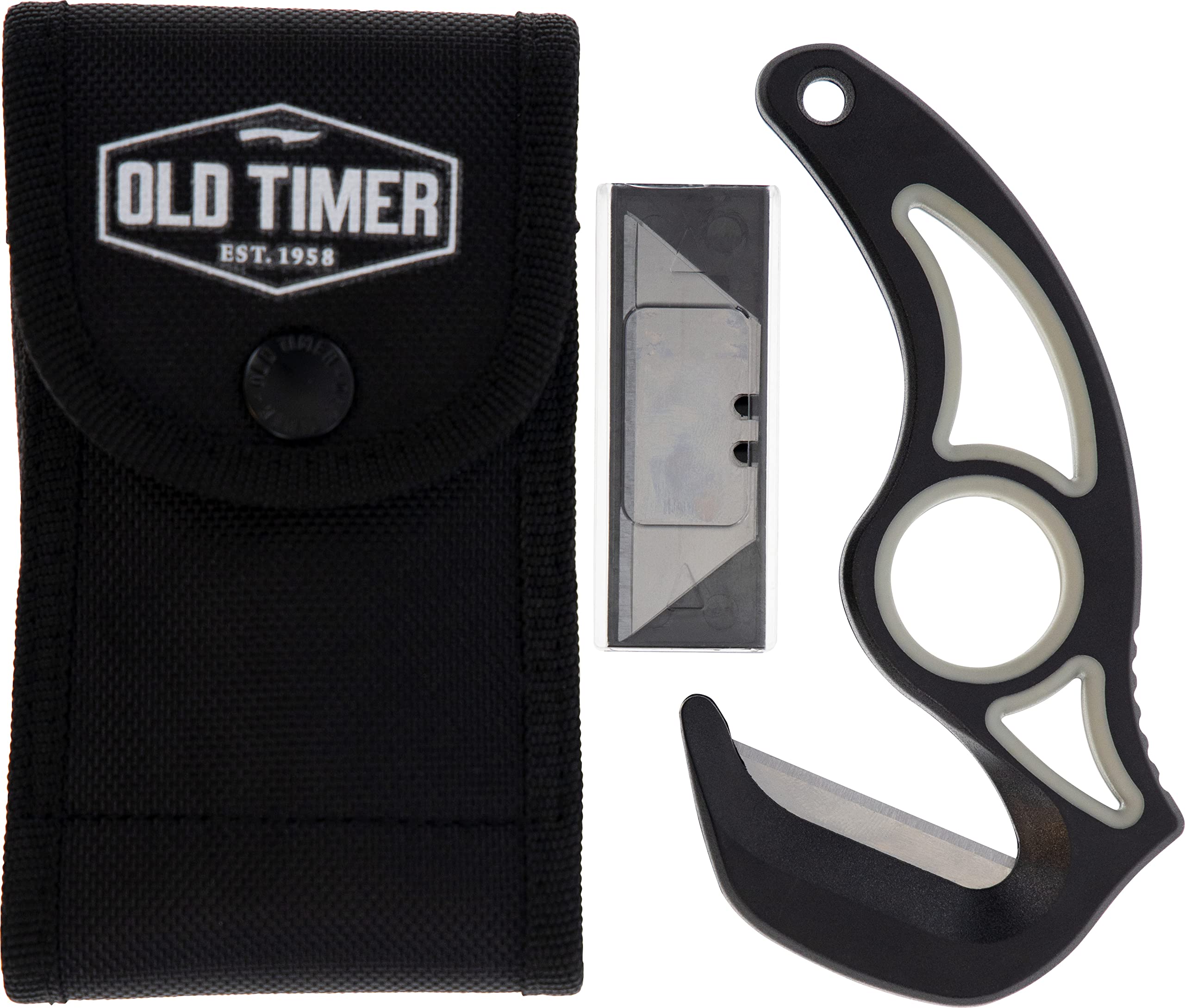 Old Timer Replaceable Blade Gut Hook Knife - Interchangeable Razor Blades, TPE Grip Handle, Lightweight Design for Hunting, Skinning & Game Processing - Perfect for Field Dressing, Camping and Outdoor Adventures