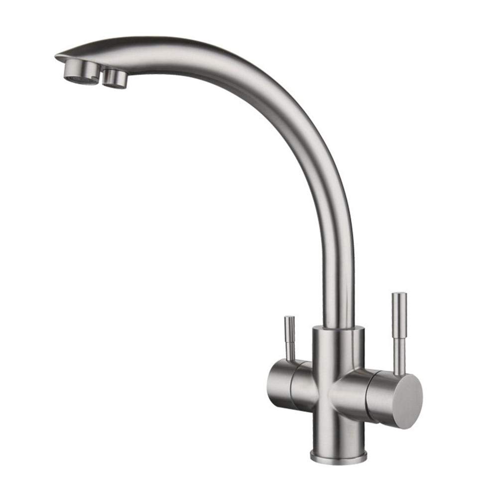 3-in-1 Stainless Steel Kitchen Faucet with Water Filter | Hot & Cold 360° Rotating Brushed Nickel Sink Tap | Perfect for Modern Kitchens, RV Camping & Small Spaces