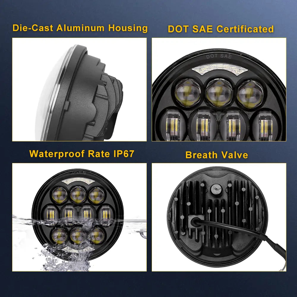 80W 5.75 Inch Round LED Headlight for Harley Motorcycle - High Brightness Waterproof Headlamp for Night Riding & Off-Road Adventures