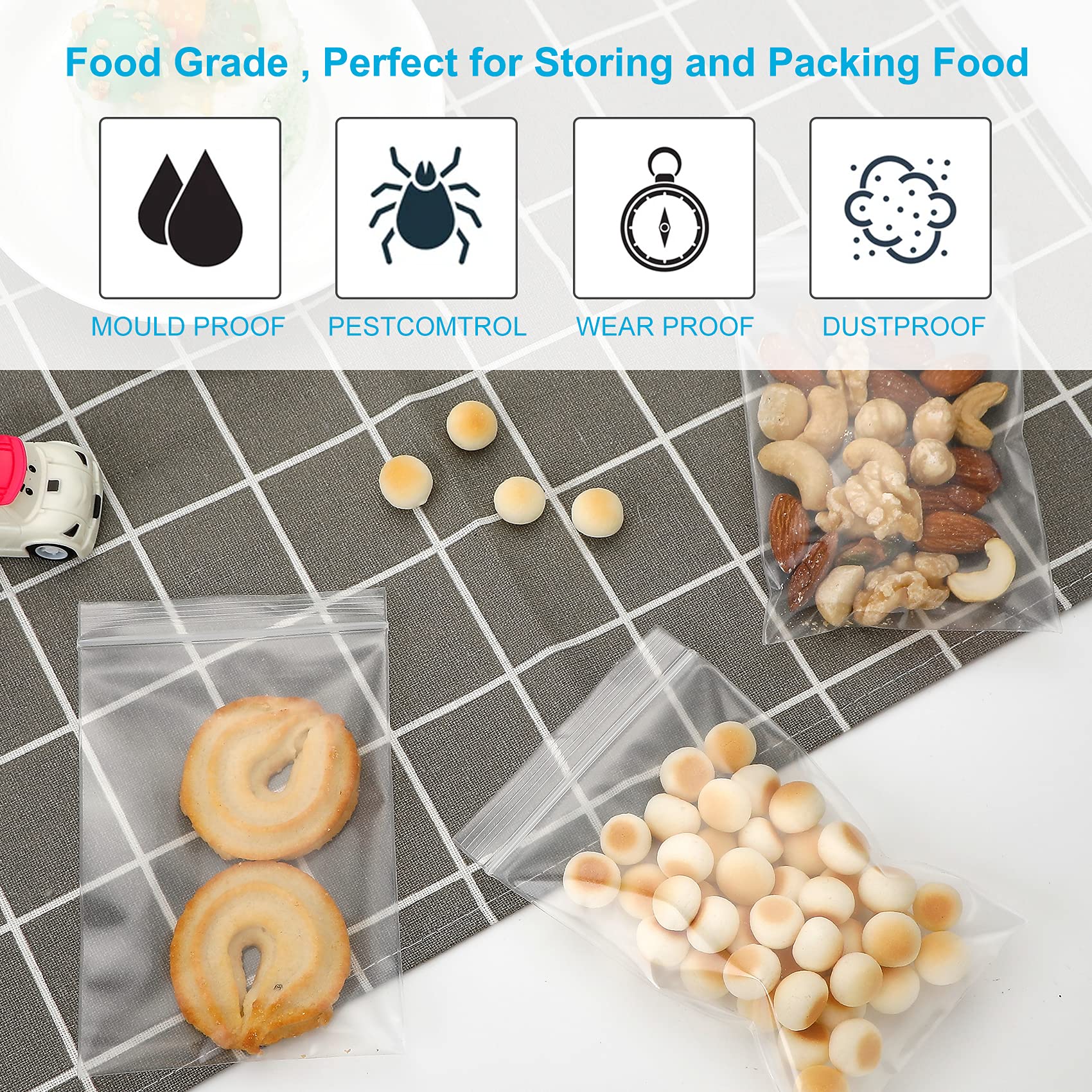 100 Pcs 3x4 Inch Clear Plastic Jewelry Bags - Small Resealable Zipper Baggies for Storage, Candy, Crafts & Small Business | Perfect for Organizing Beads, Snacks, DIY Supplies & Party Favors