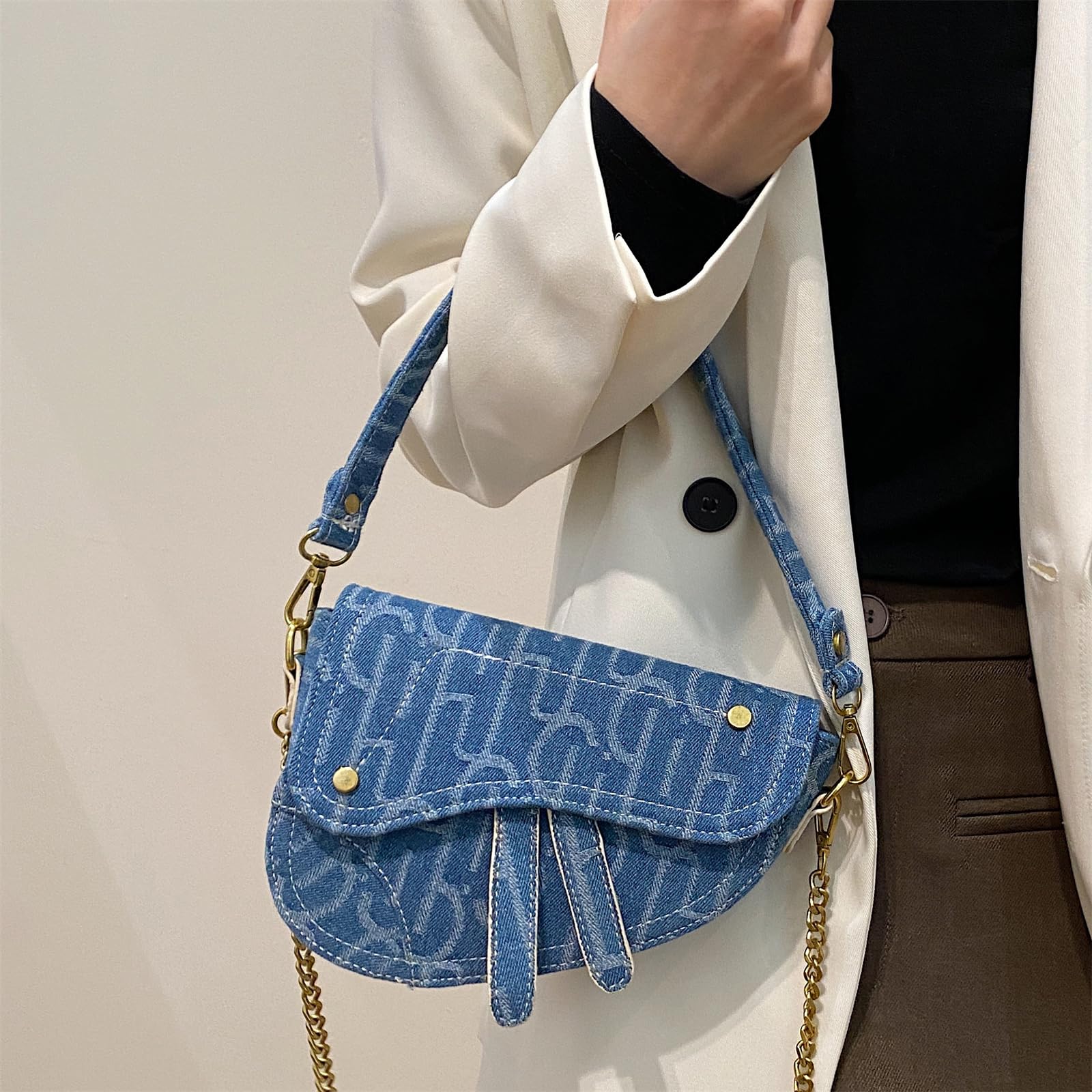 Trendy Denim Saddle Bag Clutch Purse for Women - Crossbody Shoulder Handbag & Satchel Bag | Perfect for Casual Outings, Date Nights, and Everyday Use