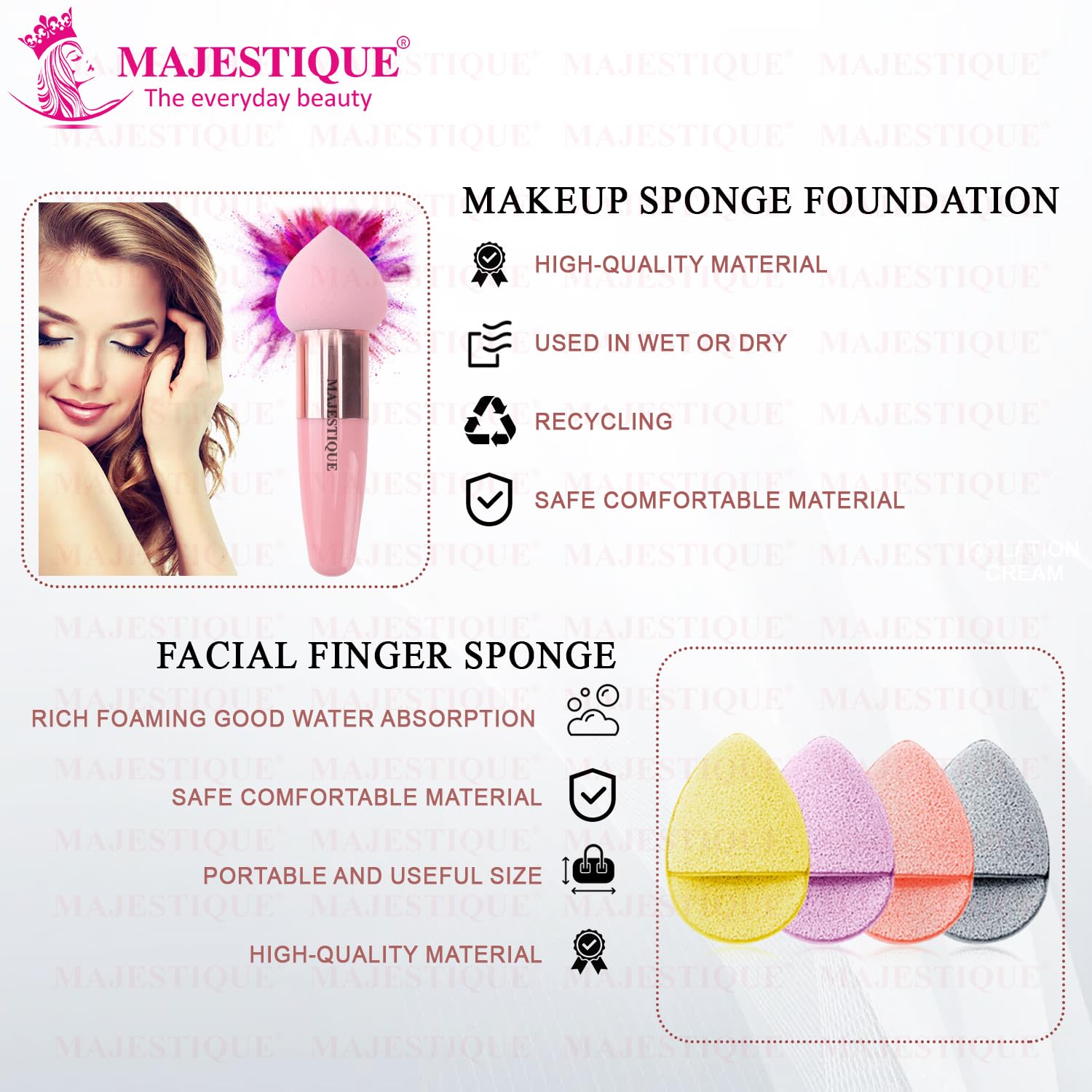 MAJESTIQUE Pointed Makeup Sponge - Reusable Facial Cleansing Sponge for Washing, Exfoliating & Makeup Removal with Finger Glove - Soft Bath & Shower Sponge (Pack of 2) - Perfect for Daily Skincare & Gentle Makeup Application