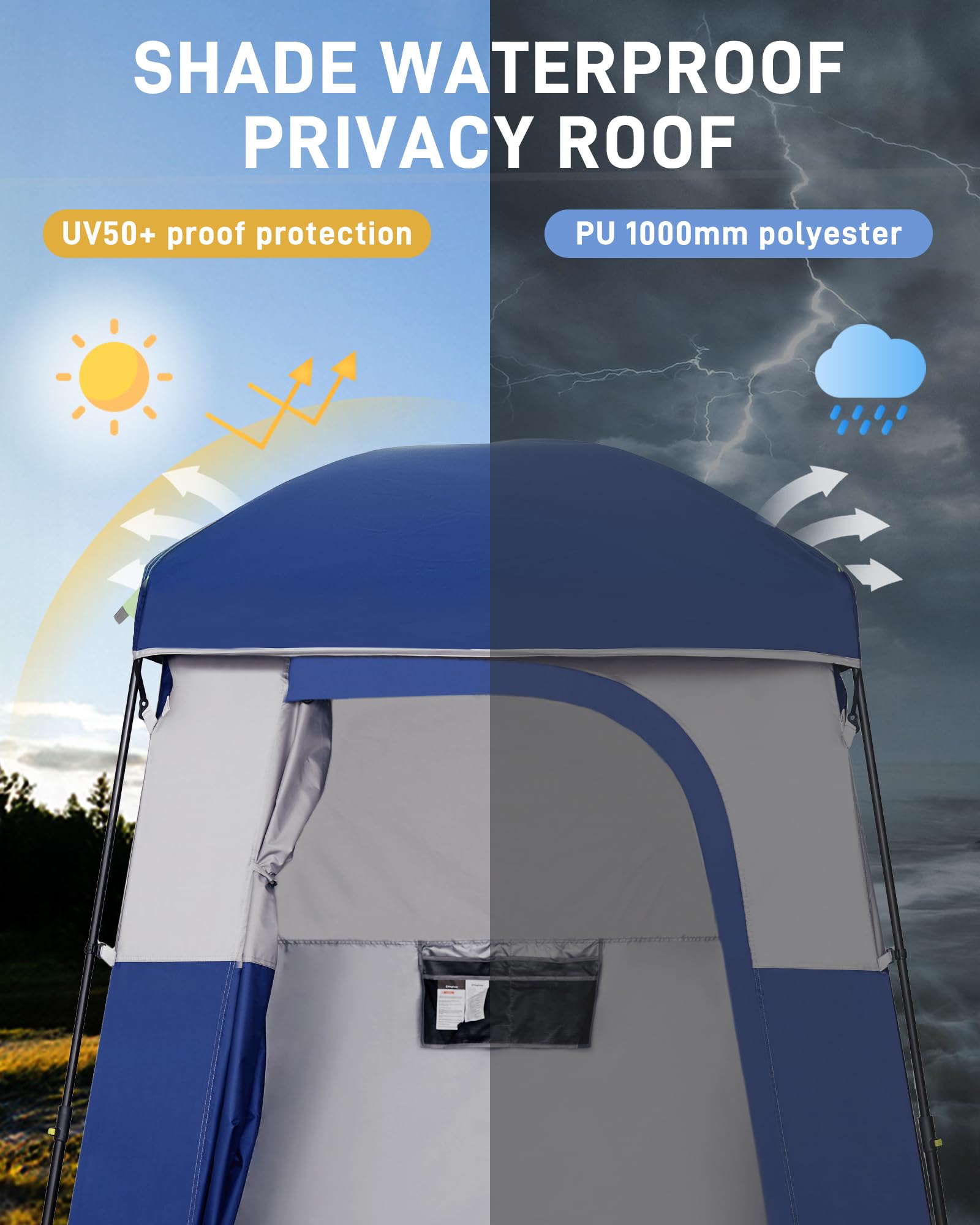 KingCamp Oversized Camping Shower Tent - Portable Privacy Shelter for Outdoor Showers & Changing Room | Includes Shower Bag | Easy Setup (1 or 2 Room Options) | Perfect for Camping, Hiking, Beach & RV Trips
