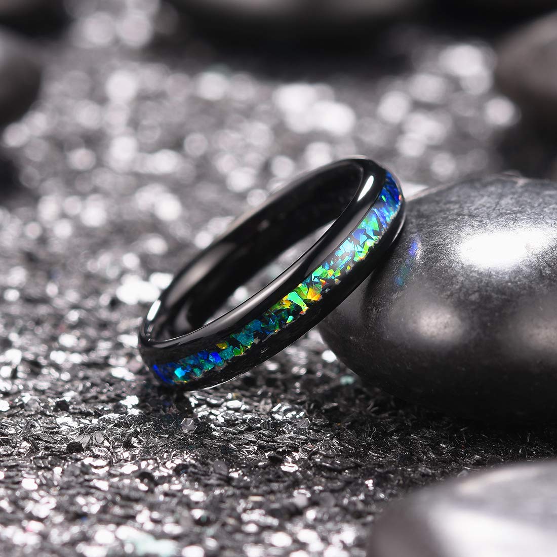 King Will Men's 4mm/6mm/8mm Black Tungsten Wedding Ring with Blue Green Purple Inlay - Durable Comfort Fit Wedding Band for Men, Perfect for Engagement, Anniversary & Special Occasions