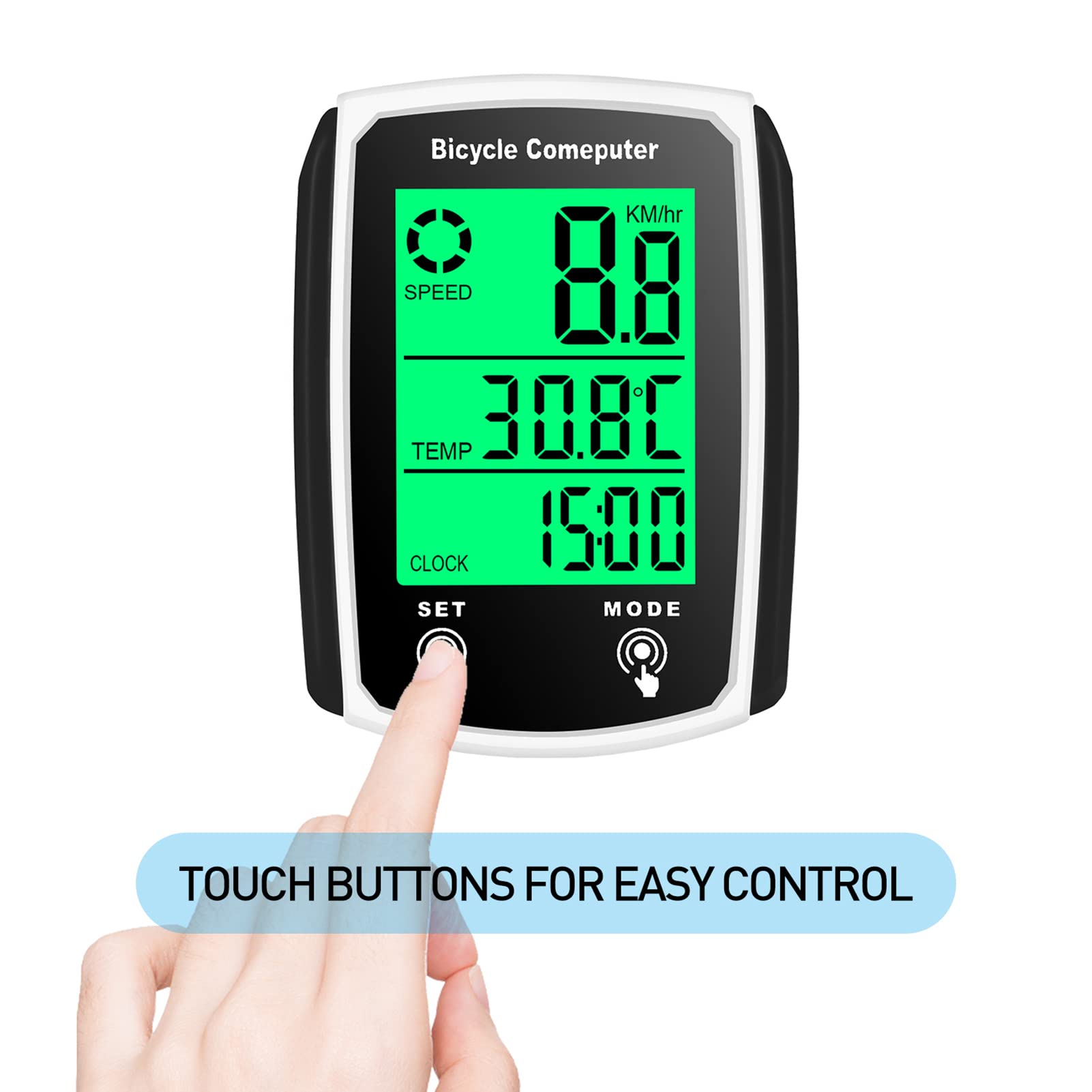 BUZHI Wired Bike Computer - 19 Function LCD Cycling Speedometer with Backlight, Waterproof Touch Screen for Road & Mountain Bikes - Track Speed, Distance & Time for Cycling Training & Outdoor Adventures