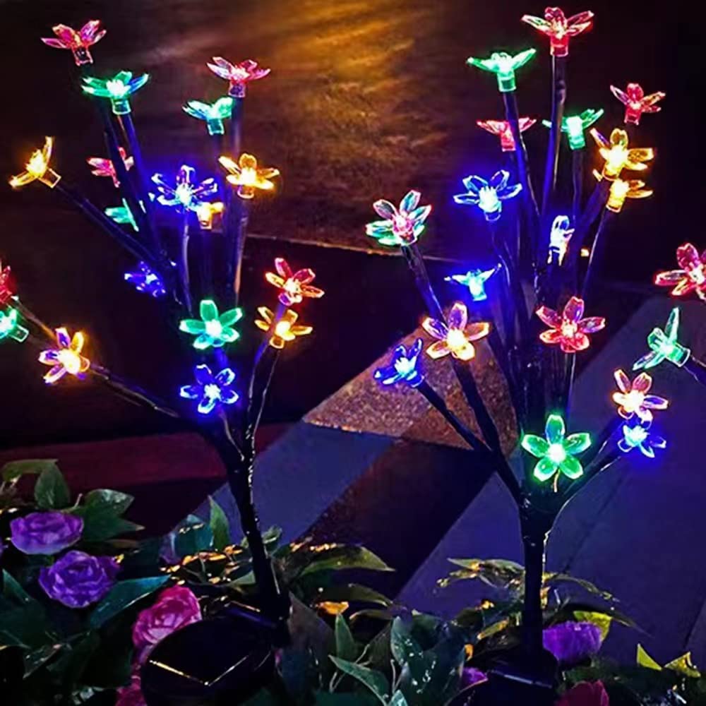 Romantic Solar Pathway Lights - ETL Certified 17 LED Solar Plum Blossom Outdoor Lights - Waterproof Garden Lights for Walkway, Lawn, Patio, Yard & Christmas Decor - 2 Pack - Perfect for Evening Garden Ambiance & Holiday Lighting