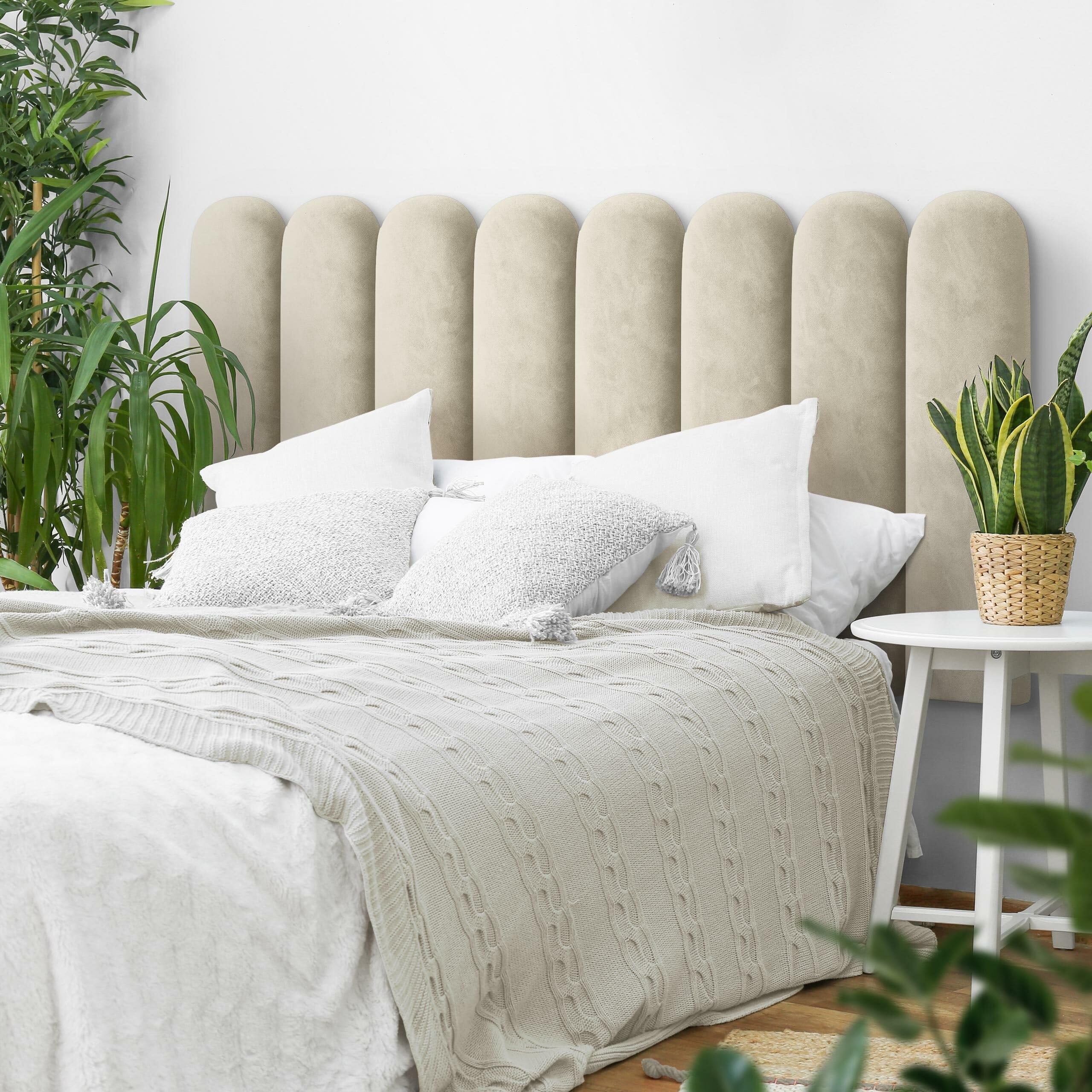 Luxury Muralo Oval Upholstered Headboard - Modern Cream Fabric Panel (30x100cm) for Bedroom & Living Room - Perfect for Master Suite, Guest Room, and Apartment Decor