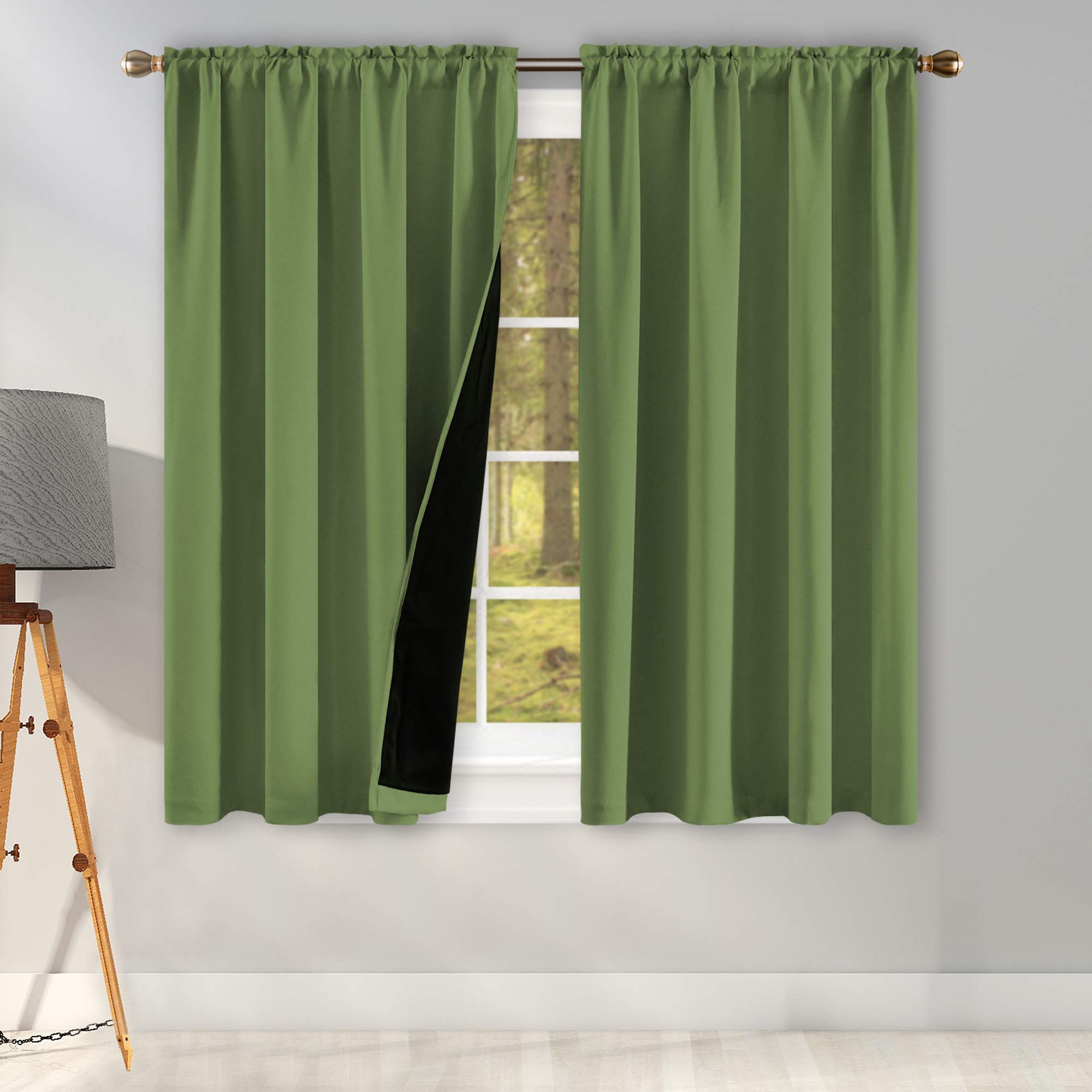 Sage Green Blackout Curtains 45 Inch Length - Thermal Insulated Room Darkening Drapes for Nursery & Bedroom, 2 Panels (42