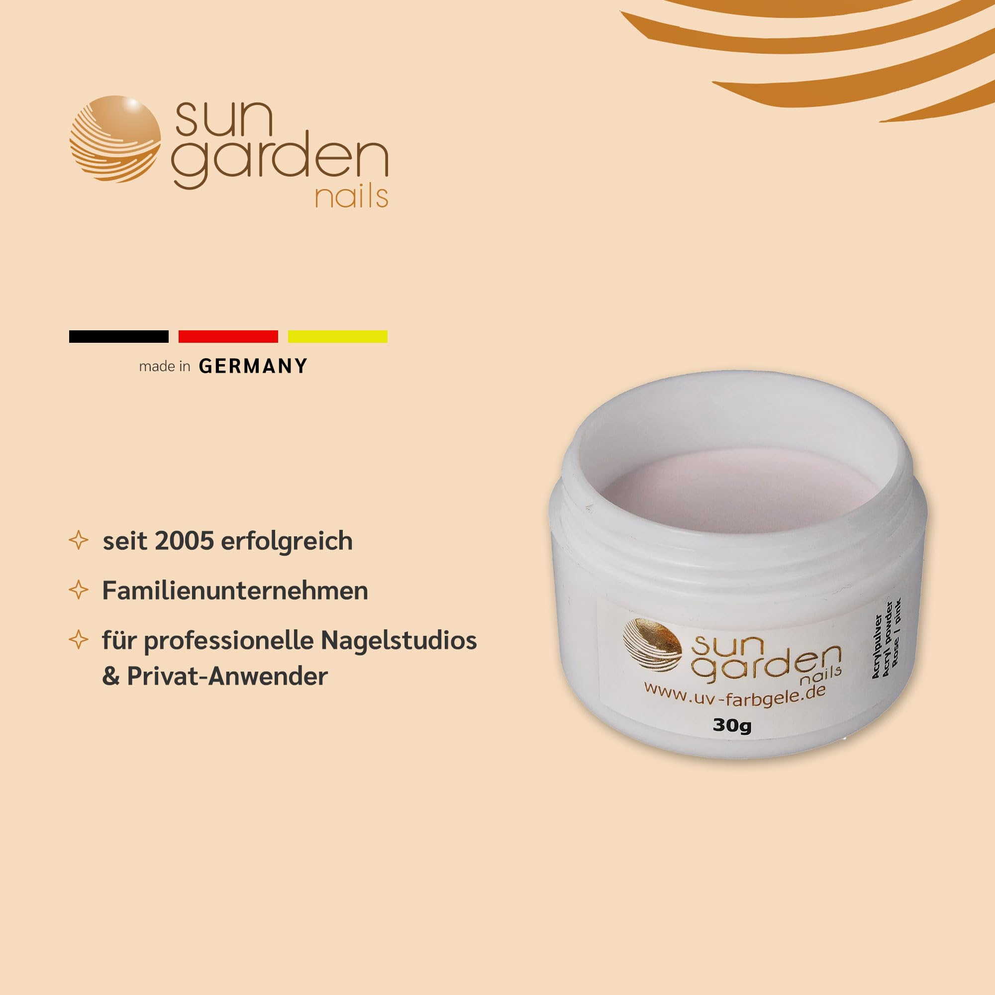 Sun Garden Nails - Pink Acrylic Powder 30g for Professional Nail Art & DIY Manicure at Home | Salon Quality Nail Enhancement & Extension