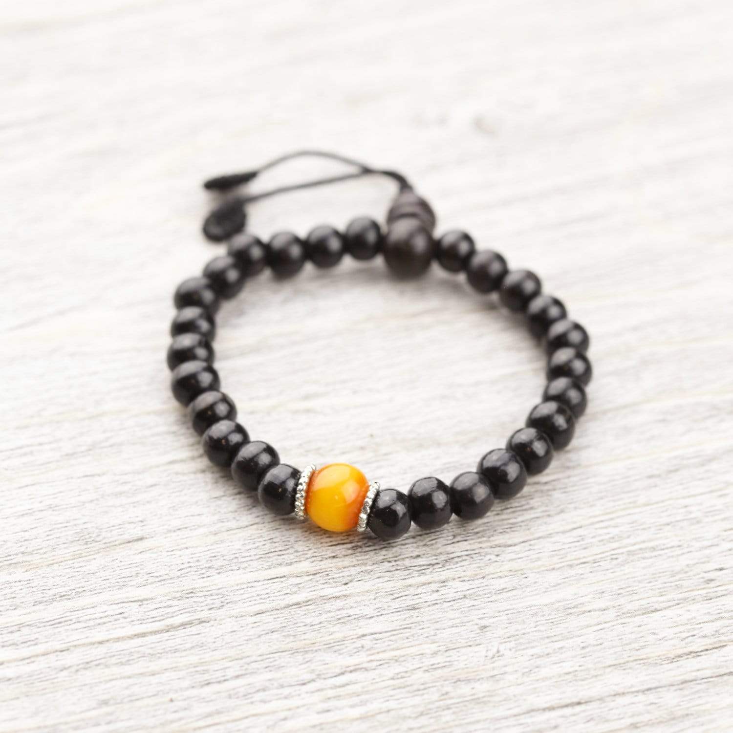 Amber Rosewood Wrist Mala Prayer Beads - Handmade Buddhist Meditation Bracelet for Yoga, Mindfulness & Spiritual Healing