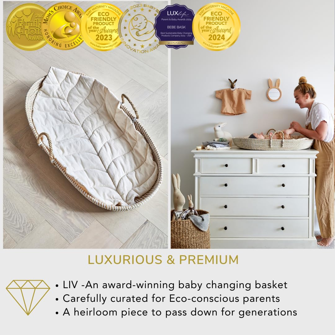 Premium Baby Changing Basket - Handwoven Seagrass Nursery Organizer with Rope Handles - Complete Diaper Changing Set for Dresser | Natural & Eco-Friendly | Perfect for Newborn Care & Nursery Organization