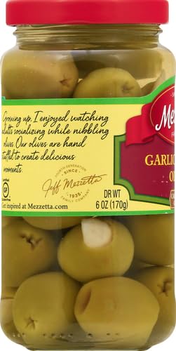 Mezzetta Garlic Stuffed Green Olives - 6 oz Jar | Premium Italian Appetizer for Charcuterie Boards, Martini Garnish & Mediterranean Cooking