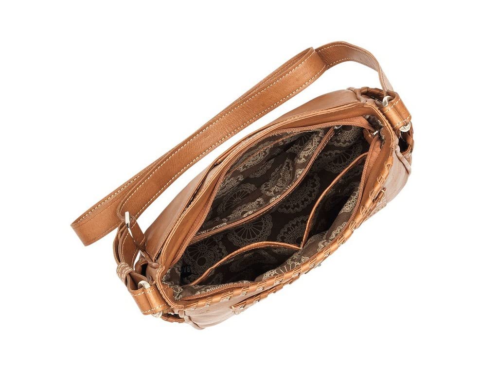 American West Leather Gypsy Patch Crossbody Bag for Women - Vintage Boho All Access Purse for Travel, Music Festivals & Everyday Use