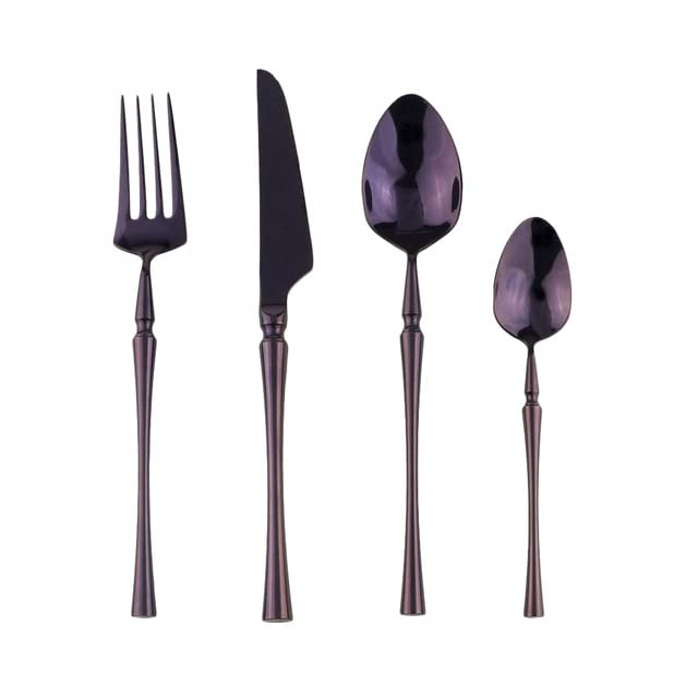 Premium 304 Stainless Steel Silverware Flatware Set - Retro Purple Mirror Polished Cutlery, 18-Piece Dinnerware Set with Knives & Forks - Elegant Kitchen & Dining Accessories for Formal Dinners, Parties & Home Decor