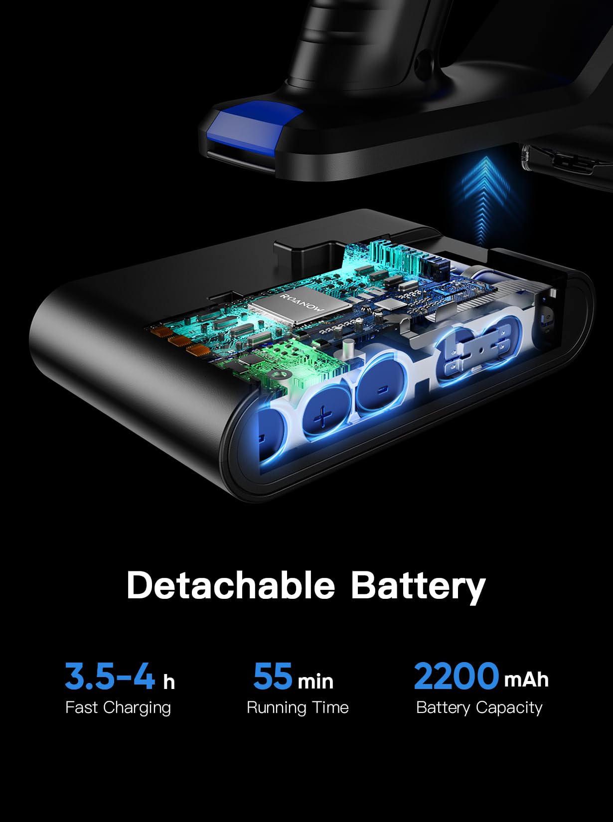 Roanow 450W/35KPA Cordless Stick Vacuum Cleaner - Ultra Lightweight for Home, Carpet & Hard Floors - 55 Min Runtime, LED Display, Pet Hair Removal - Perfect for Quick Cleanups & Pet Owners (Blue, Model SCV001)
